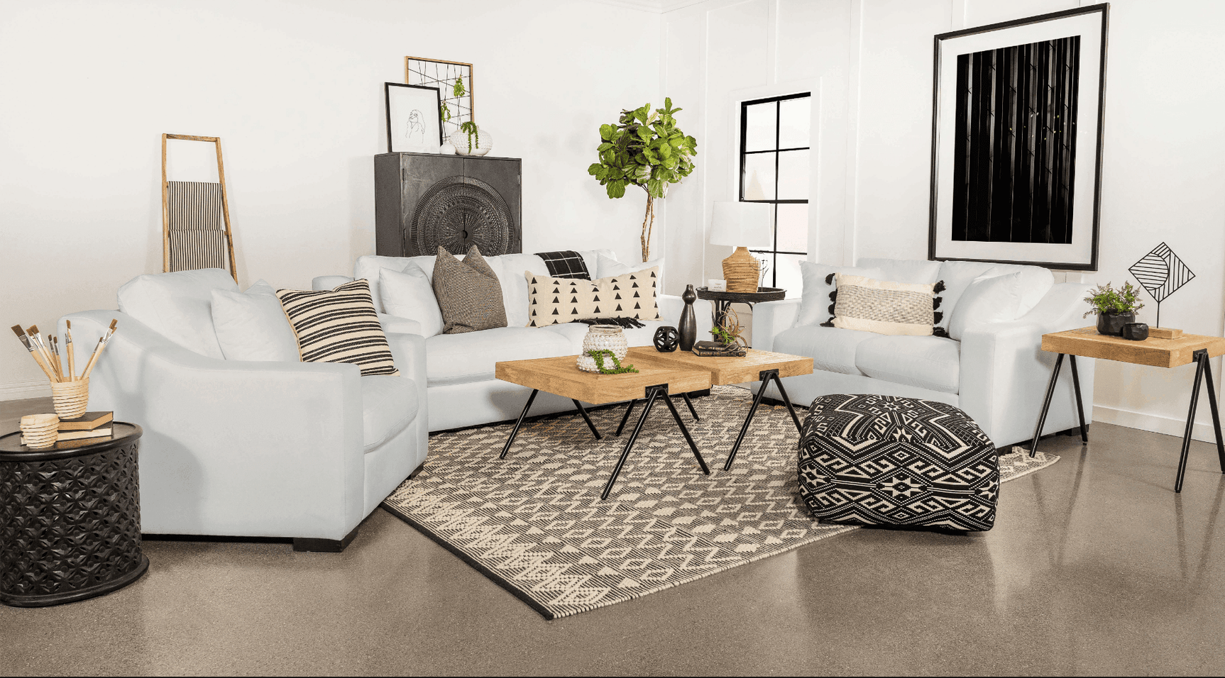 Ashlyn White Upholstered Loveseat with Sloped Arms