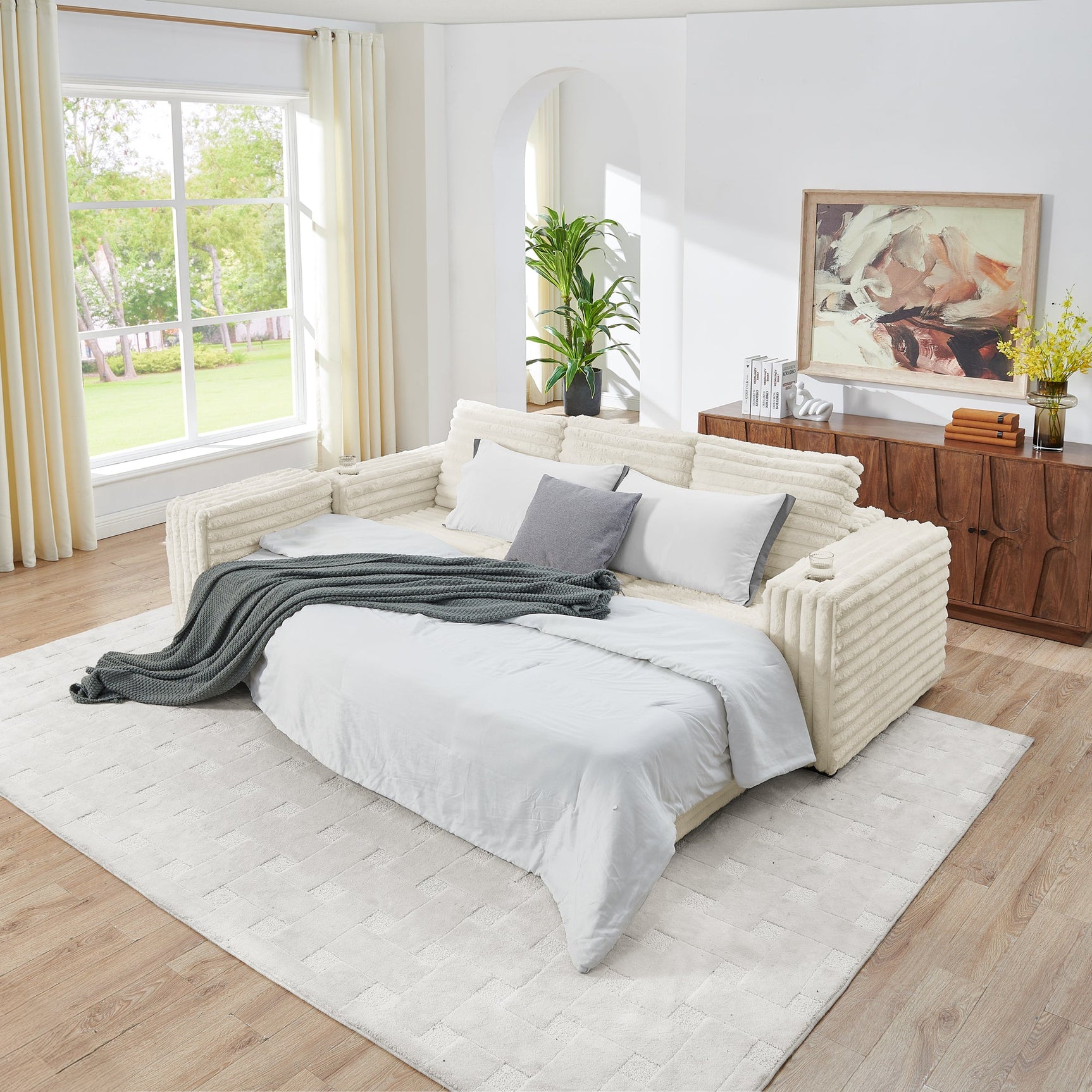 Nuve Cream Modular 6-Piece Sectional with Ottomans view 3