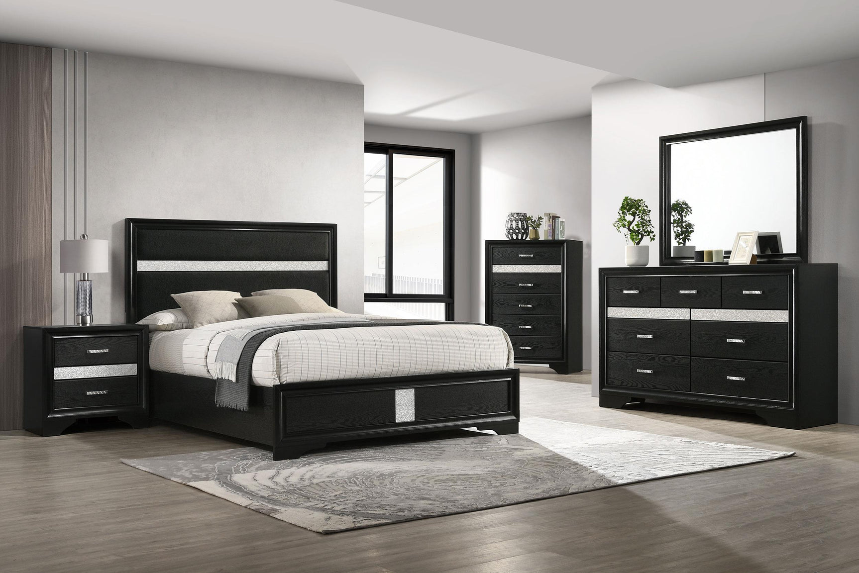 MIRANDA COLLECTION Miranda 55-inch Upholstered Queen Panel Bed Black