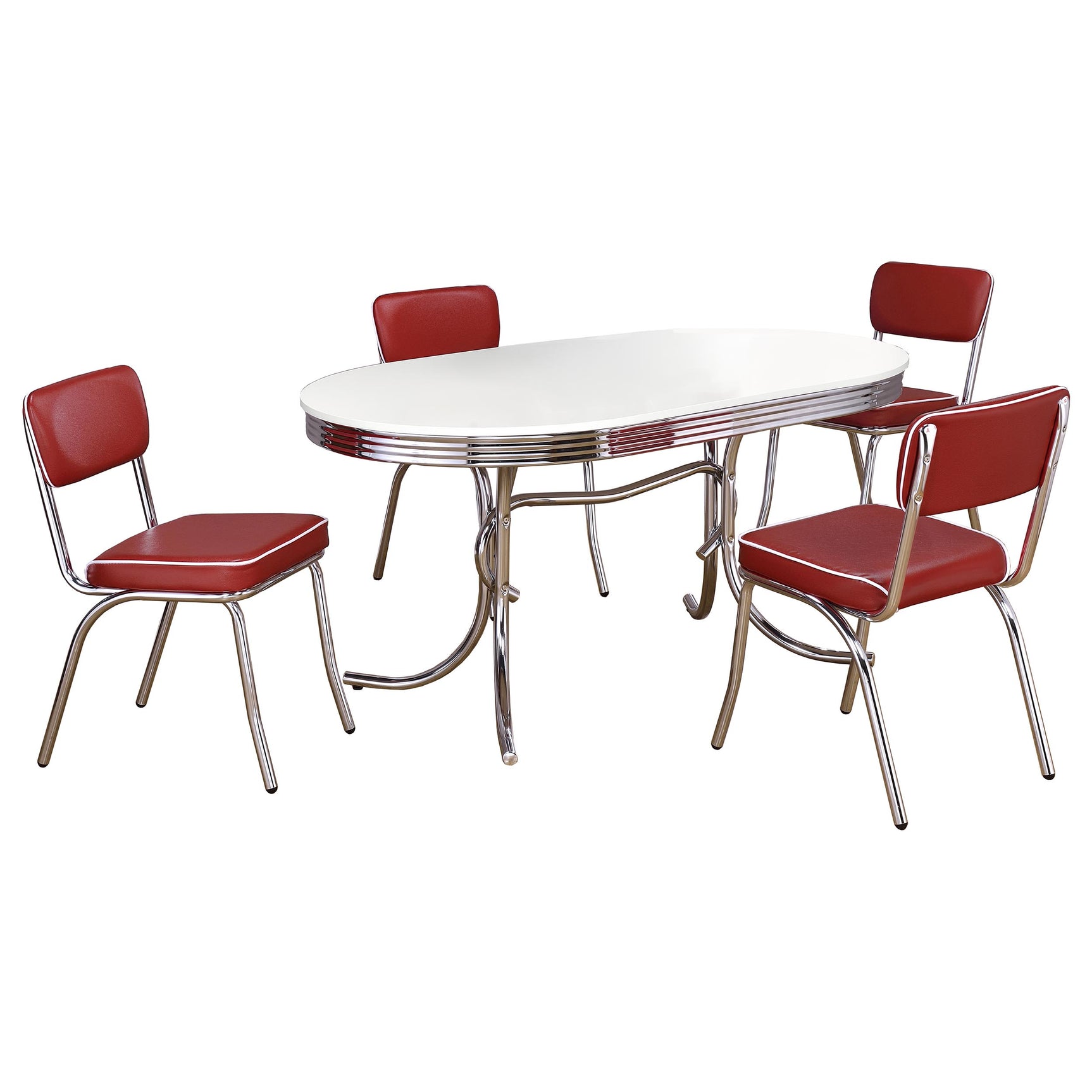 Retro White Red Oval Dining Room Set