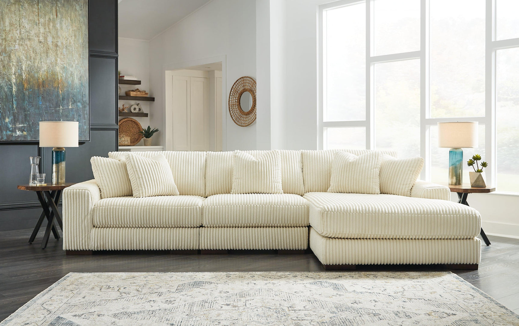 Lindyn Ivory 3-Piece Sectional With Chaise - Ella Furniture