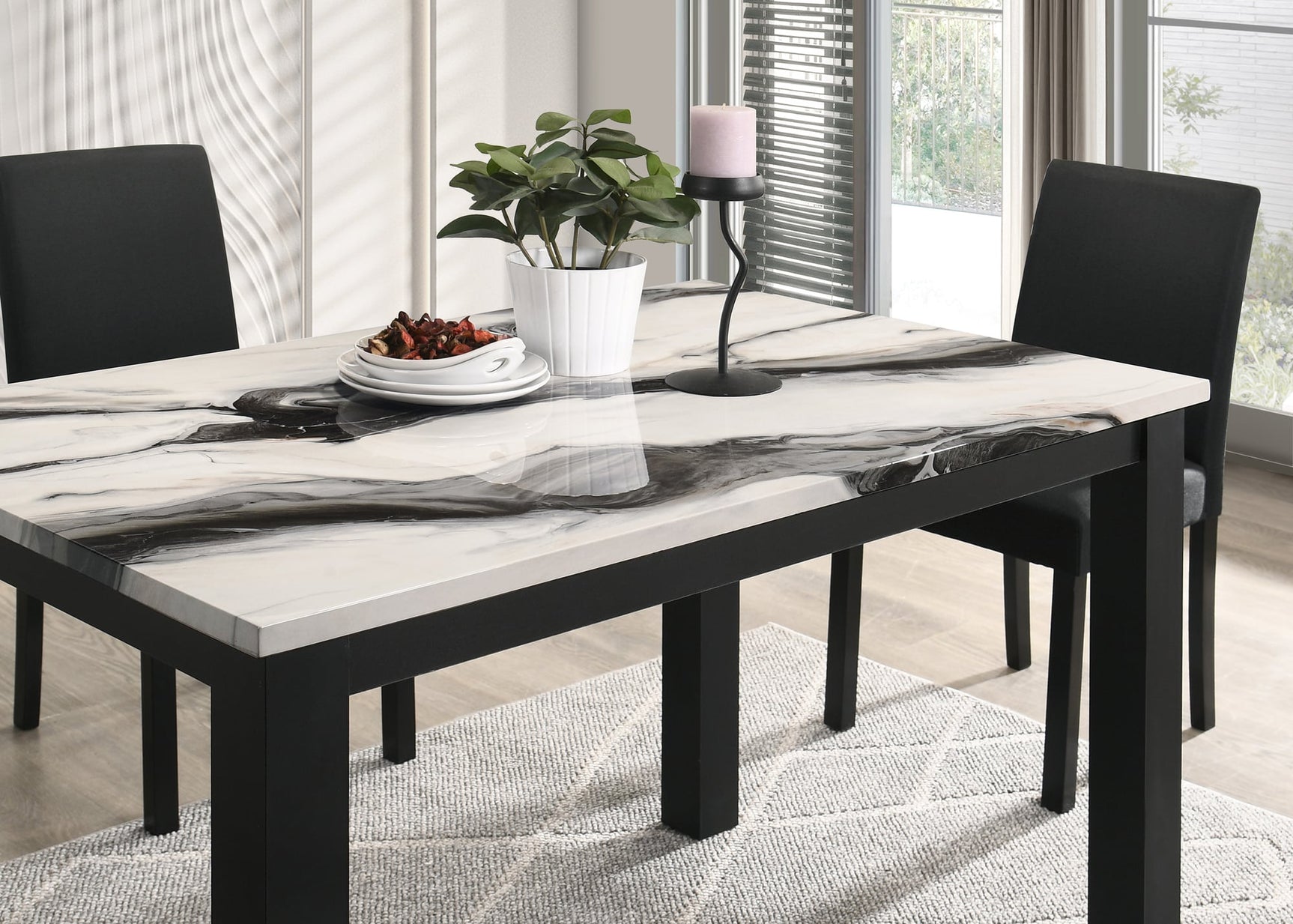 Resia Brown Marble Dining Set With Table And 4 Side Chairs view 3