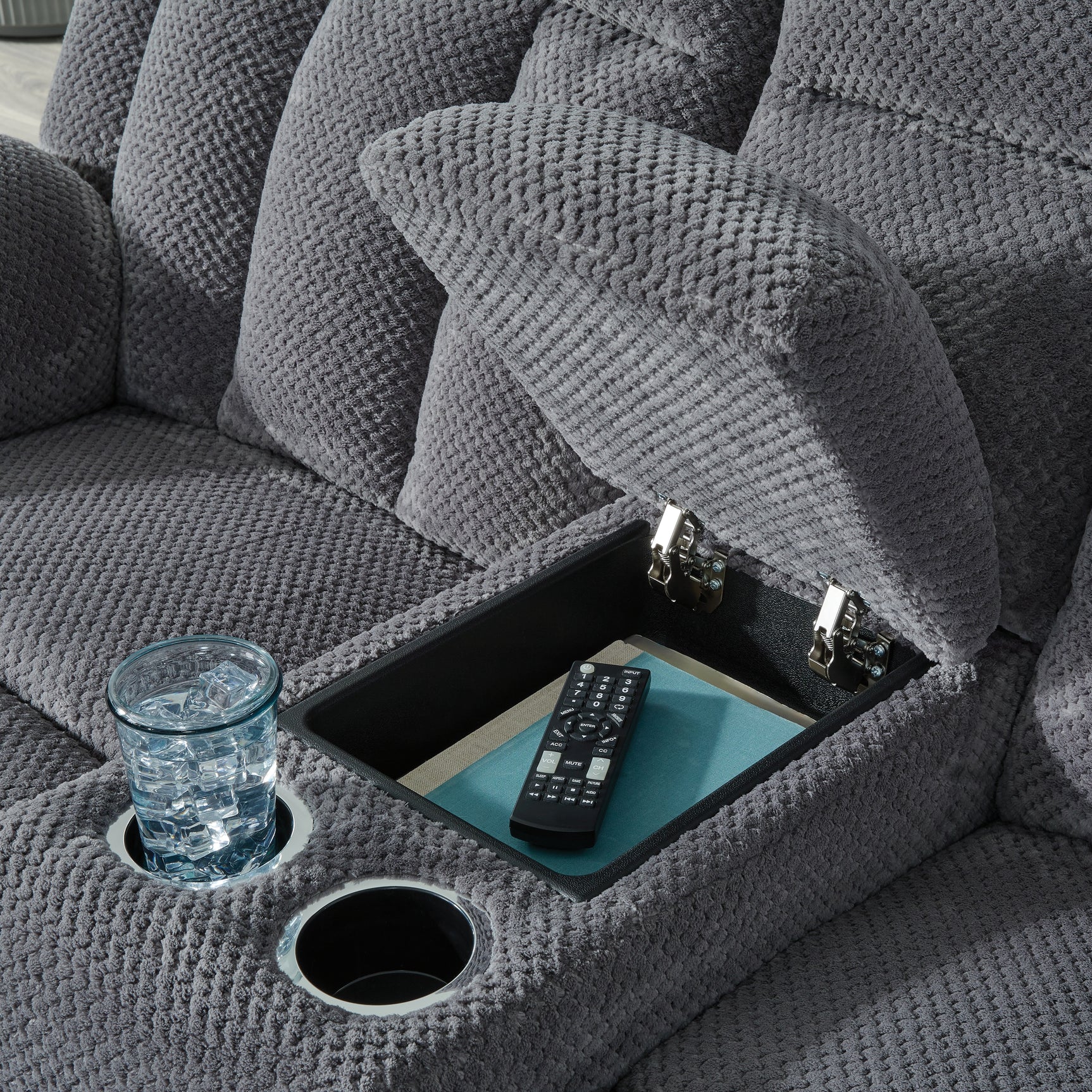 Observation Steel Velvet Power Reclining Loveseat with Console