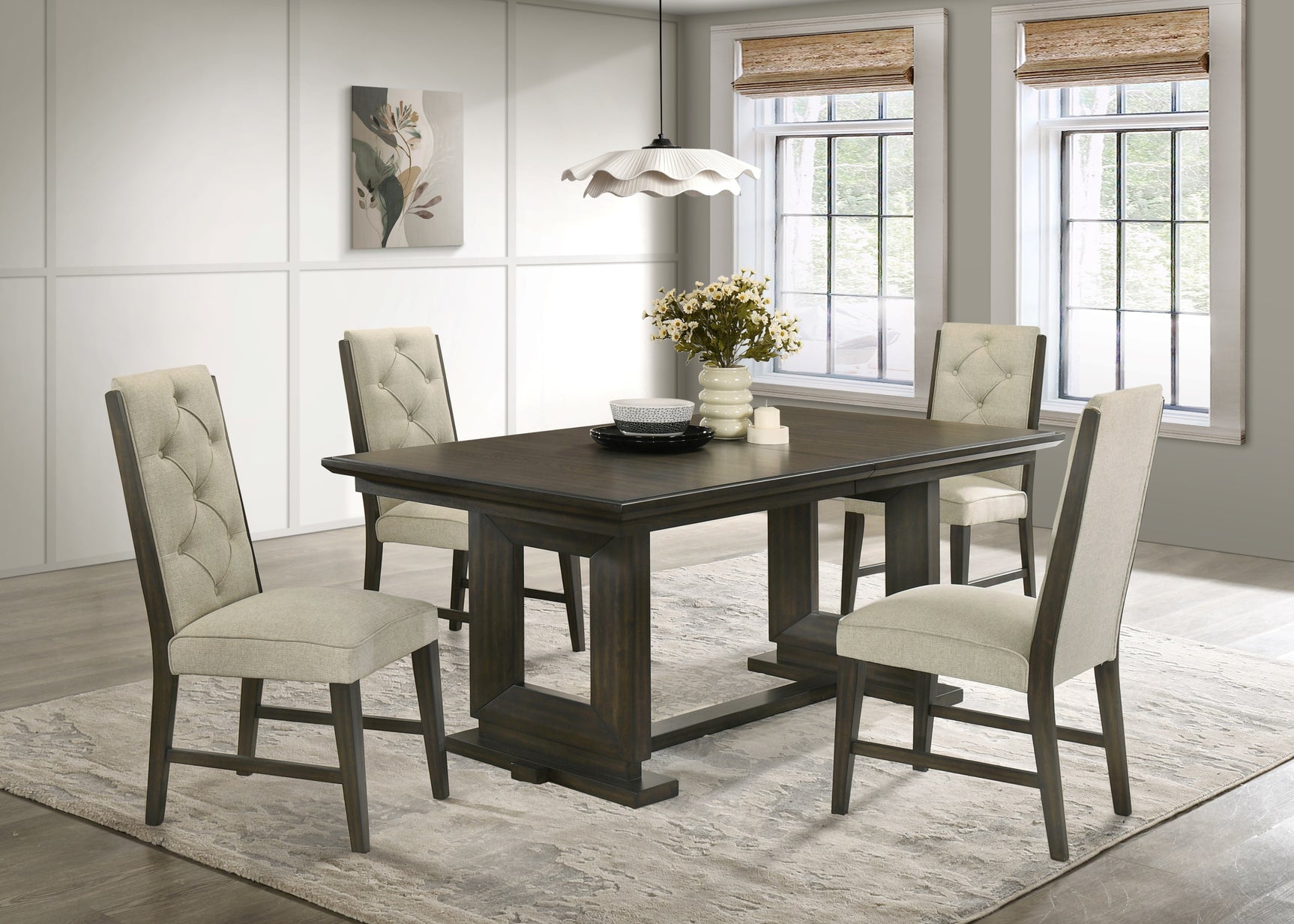 Herbert Gray Upholstered Tufted Rectangular Dining Room Set