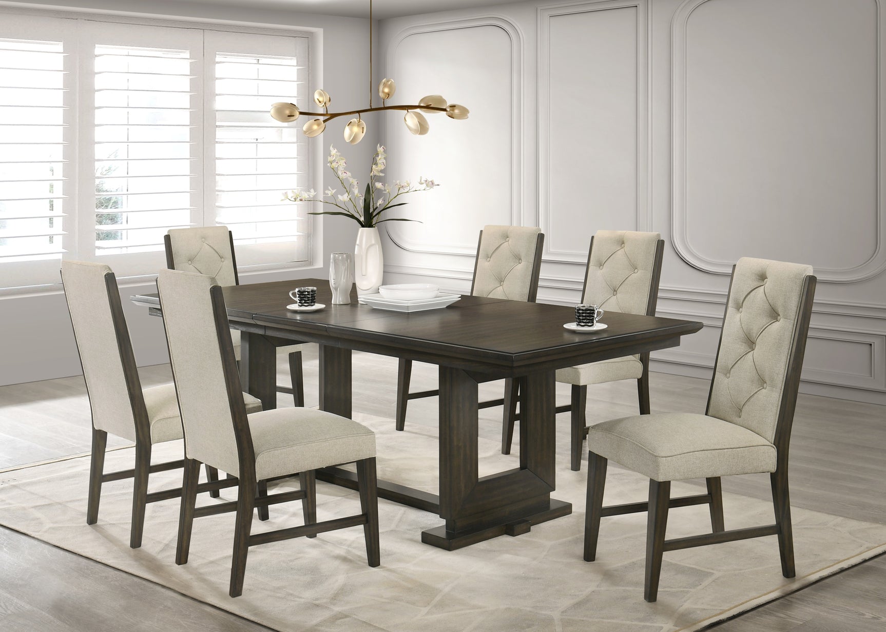 Herbert Gray Upholstered Tufted Rectangular Dining Room Set