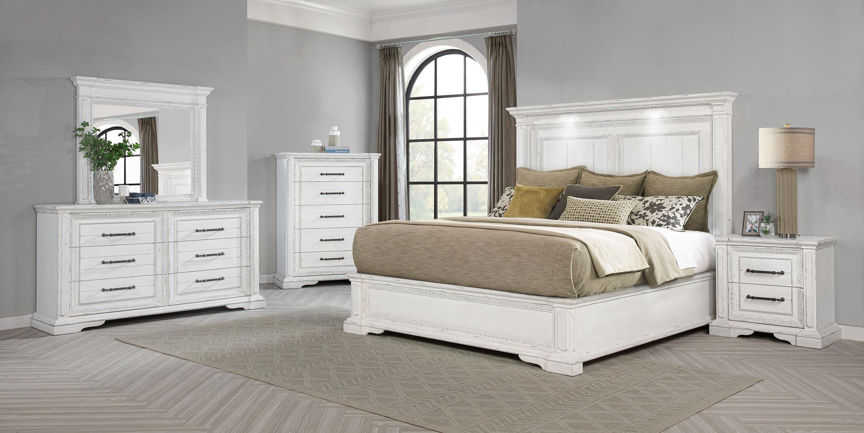 McKinney Eastern King LED Light Panel Bed Vintage White