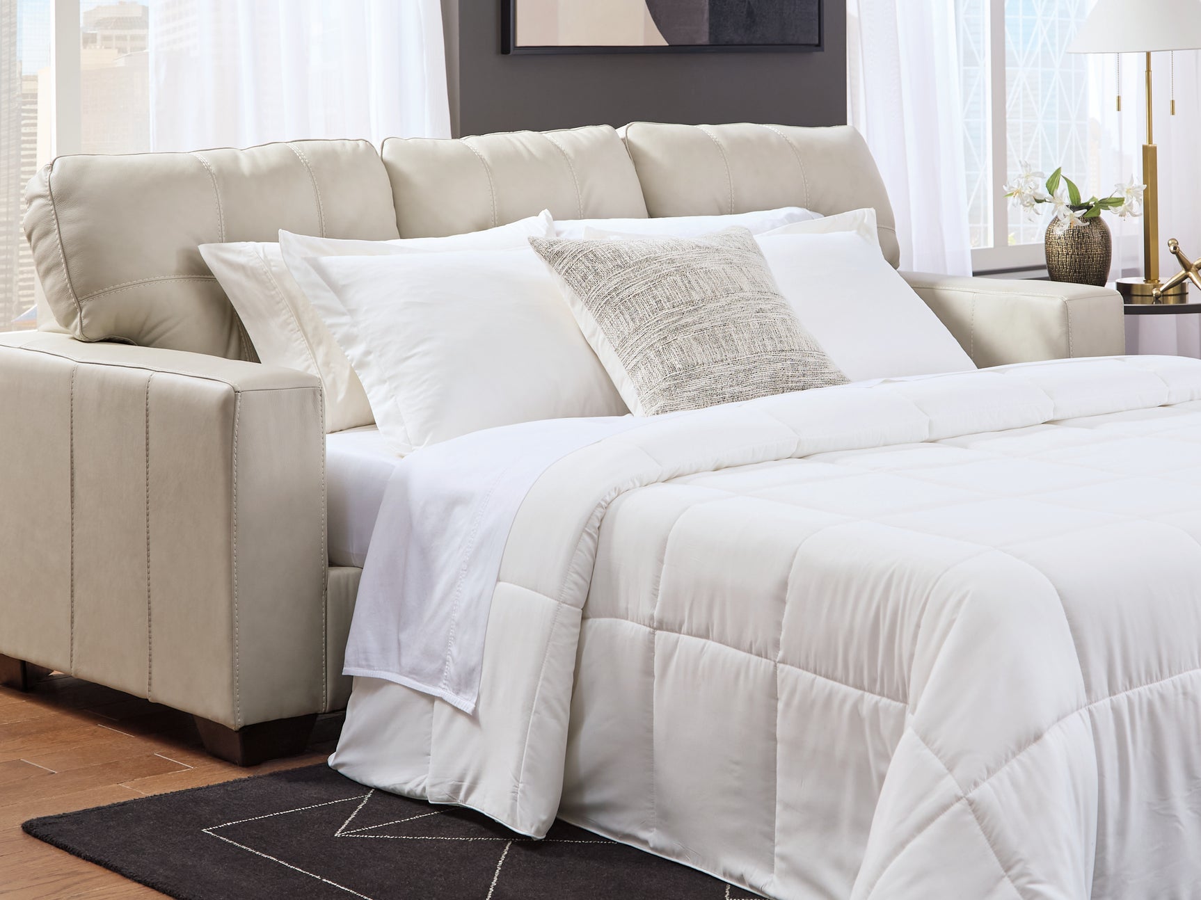 Santorine Bone Leather Queen Sofa Sleeper