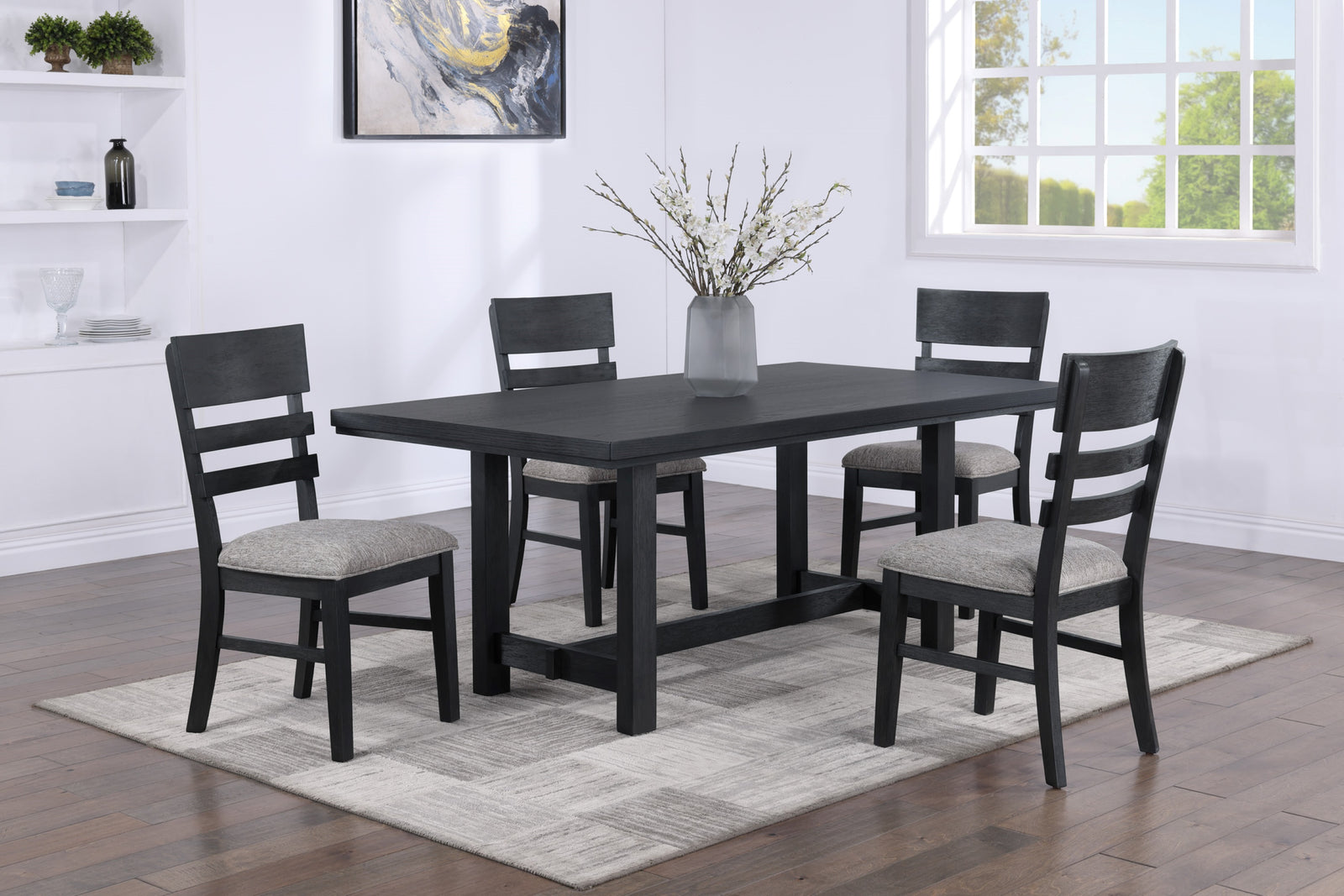 Guthrie Black/Gray Modern Solid Wood And Veneers Fabric Upholstered Dining Room Set