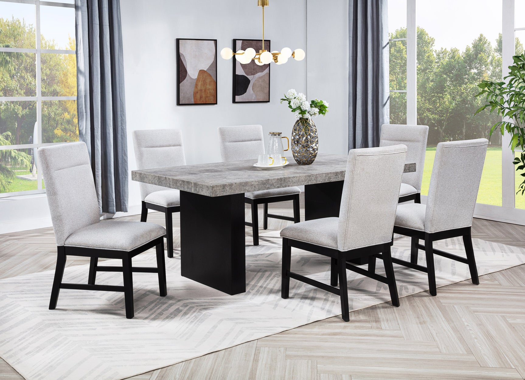 Sebastian Light Gray Black Rectangular Dining Room Set