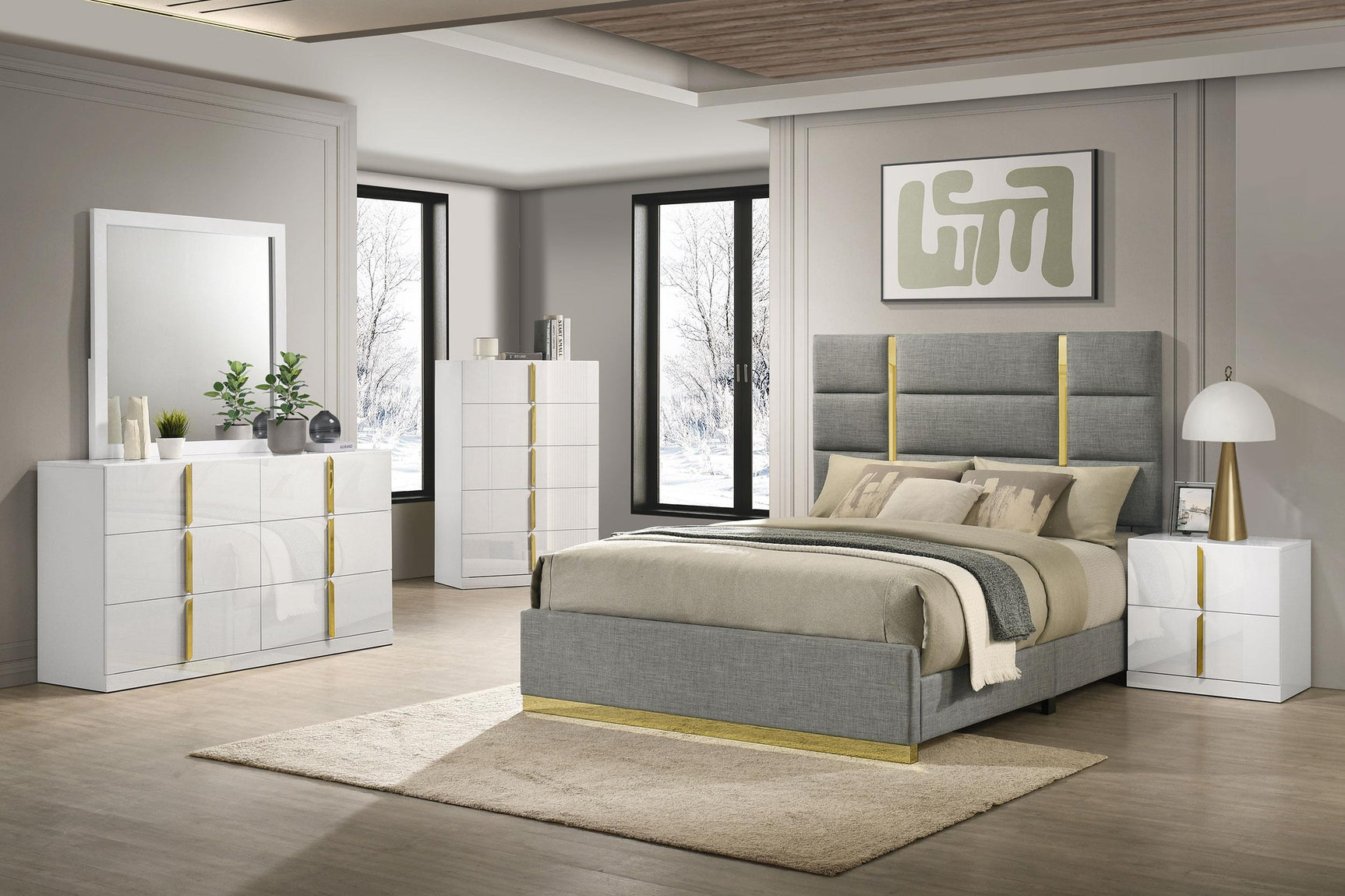 Ines 52-inch Fabric Upholstered Eastern King Panel Bed Grey