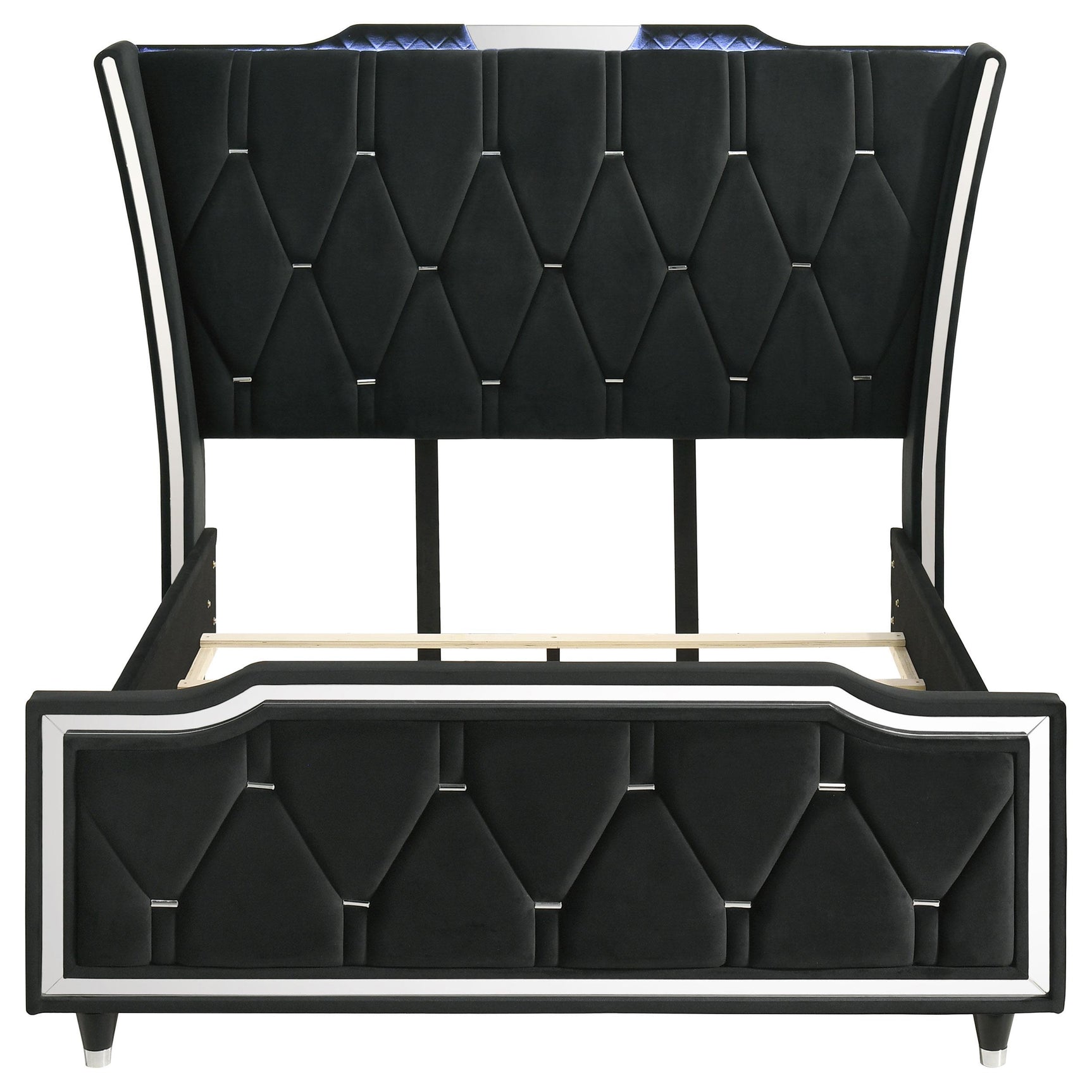 Lorient Queen LED Upholstered Wingback Bed Black