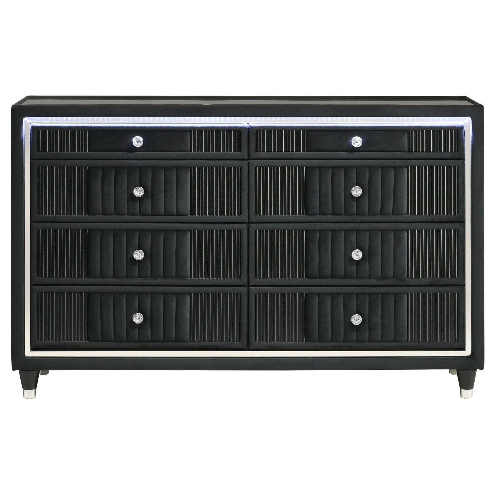 Ravenne 8-drawer Velvet Upholstered LED Dresser Cabinet Black