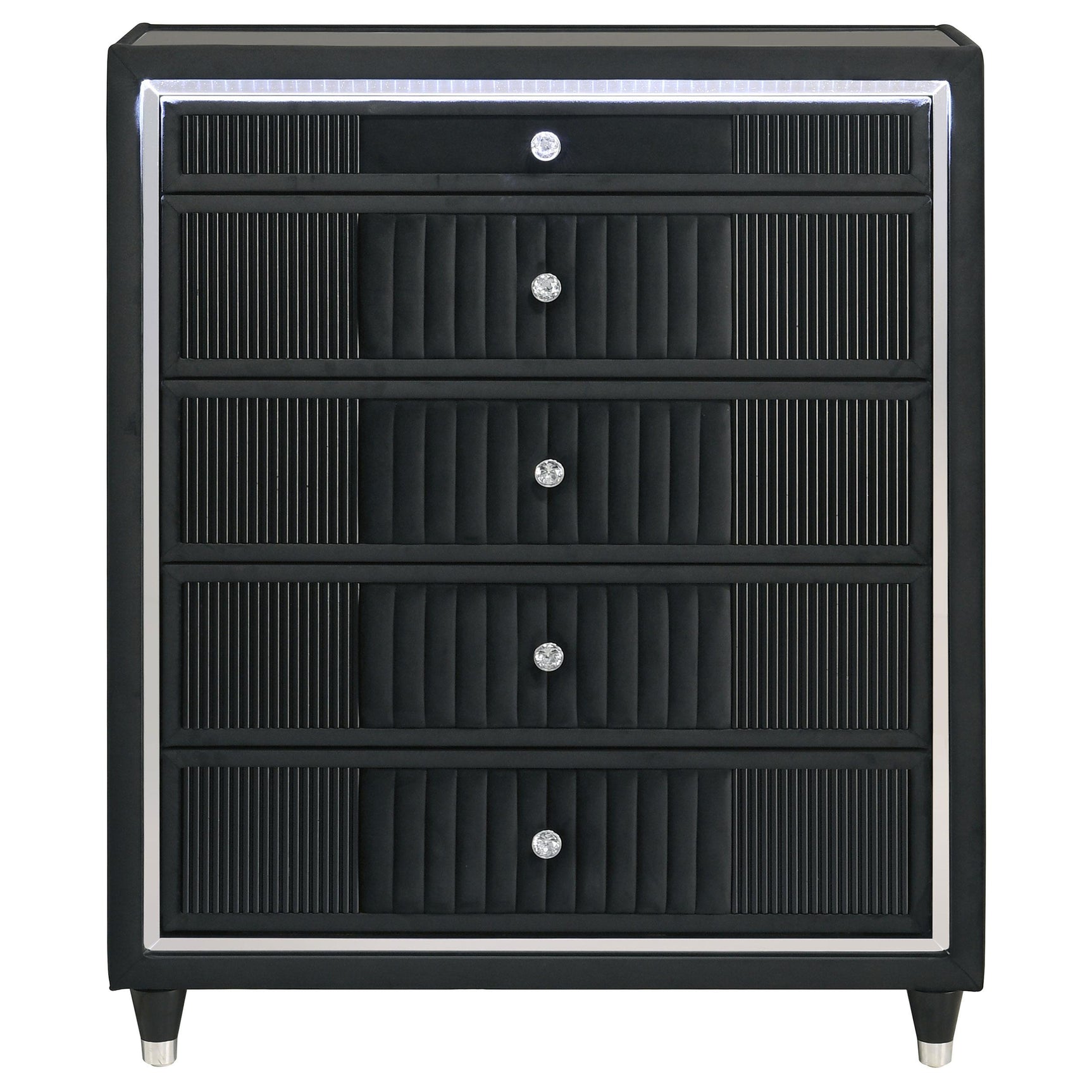 Ravenne 5-drawer Velvet Upholstered LED Chest of Drawers Black