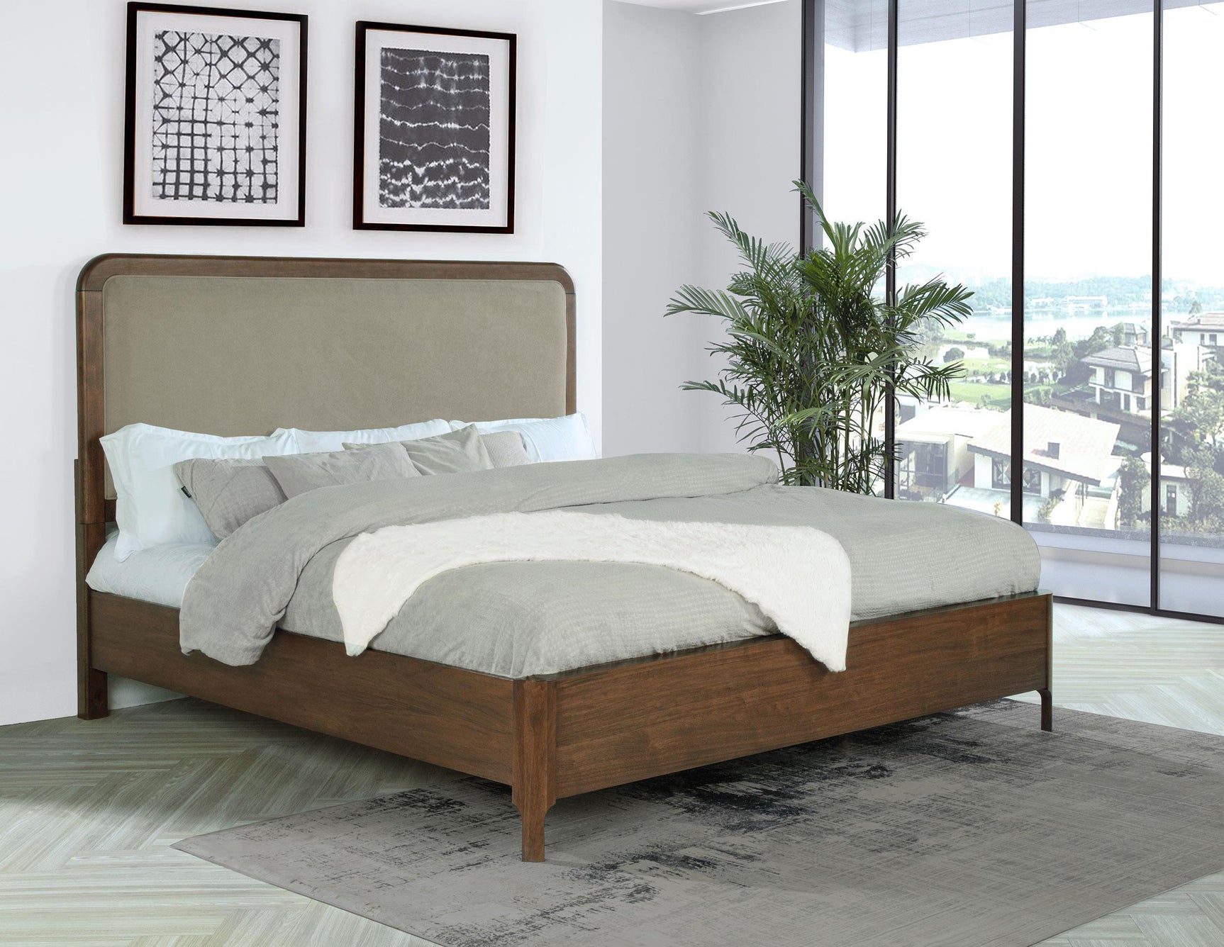 Maderia 57-inch Upholstered King Panel Bed Walnut