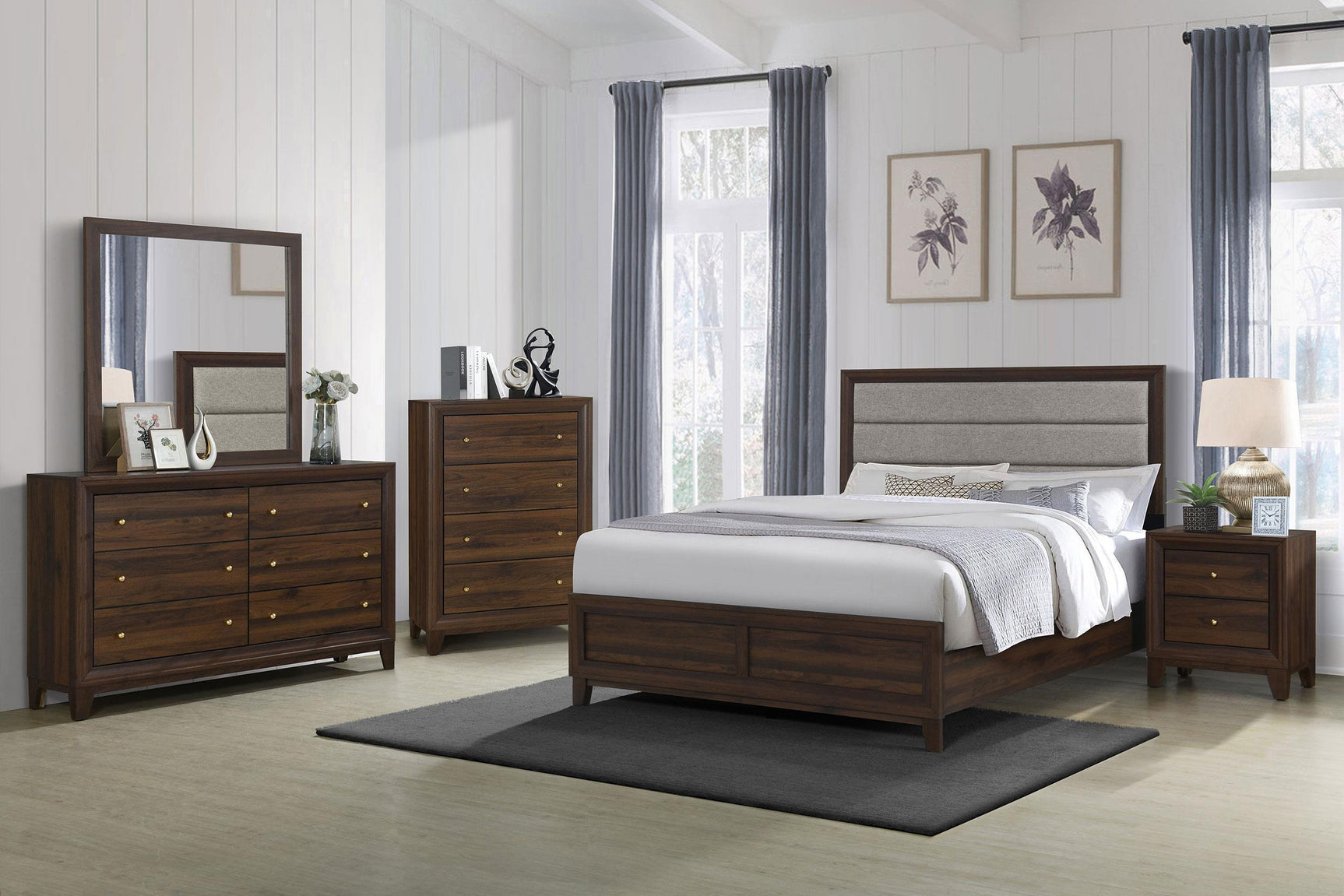 Welsley 50-inch Upholstered King Bed Walnut