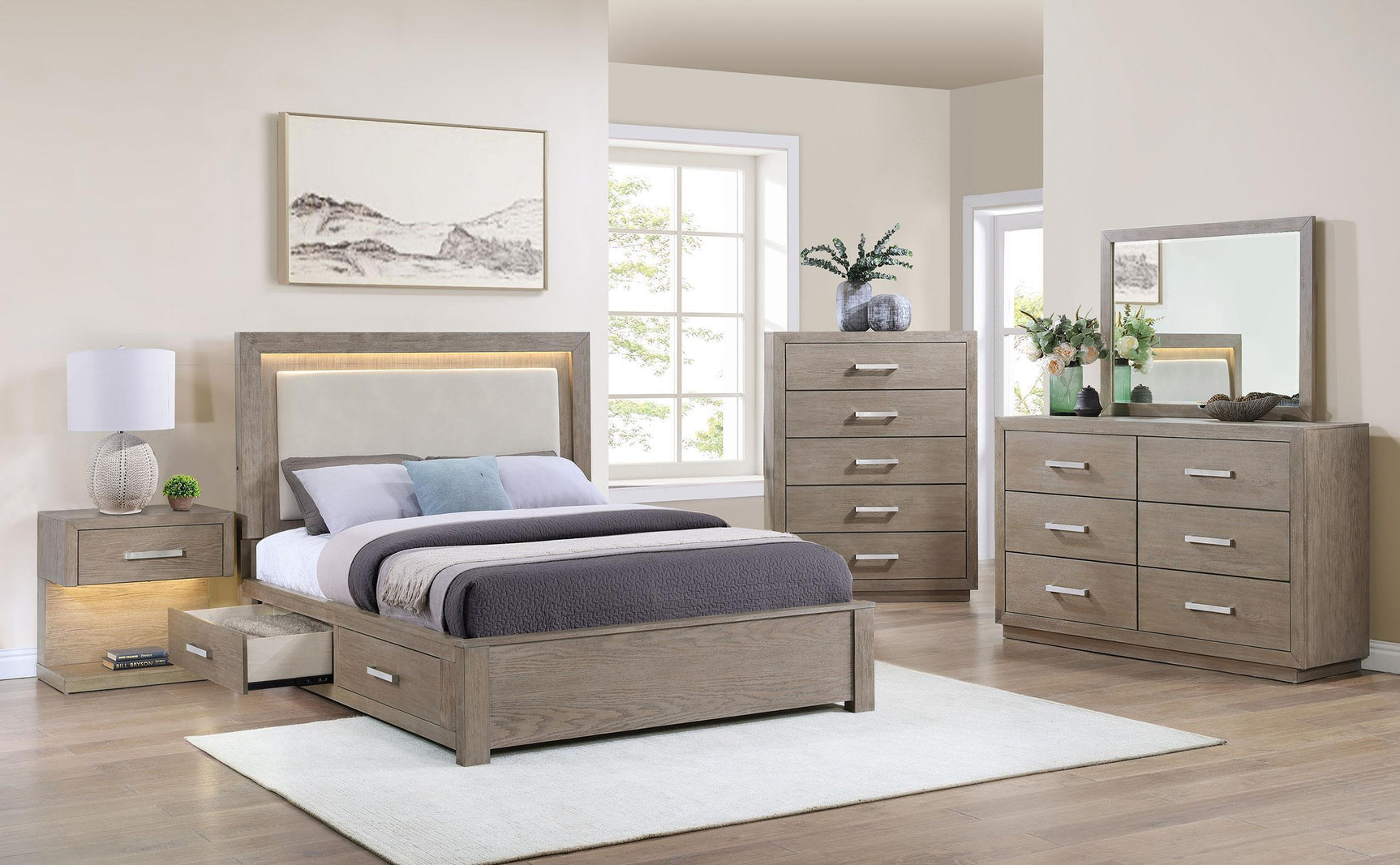 Kenora 56-inch King LED Storage Bed Barley Brown