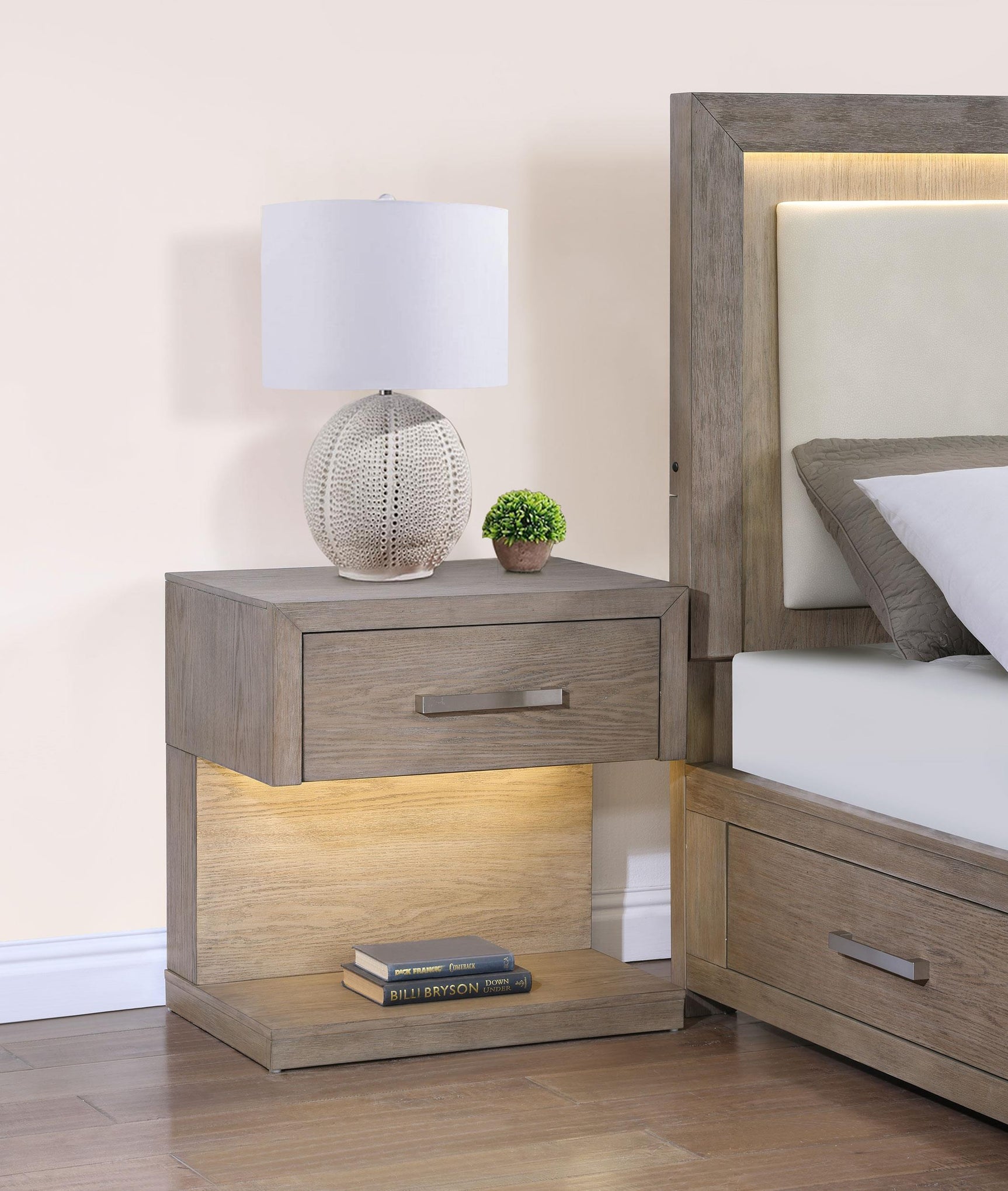 Kenora 1-drawer Nightstand Bedide Table Barley Brown