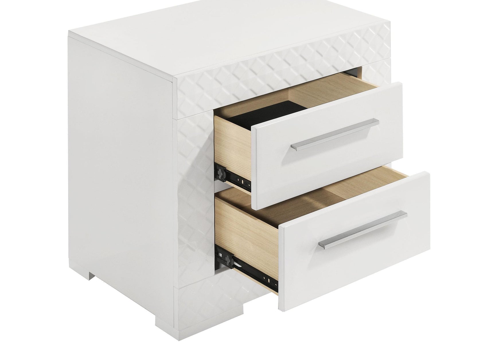 Ives 2 Drawer Nightstand Bedide Table White High Gloss