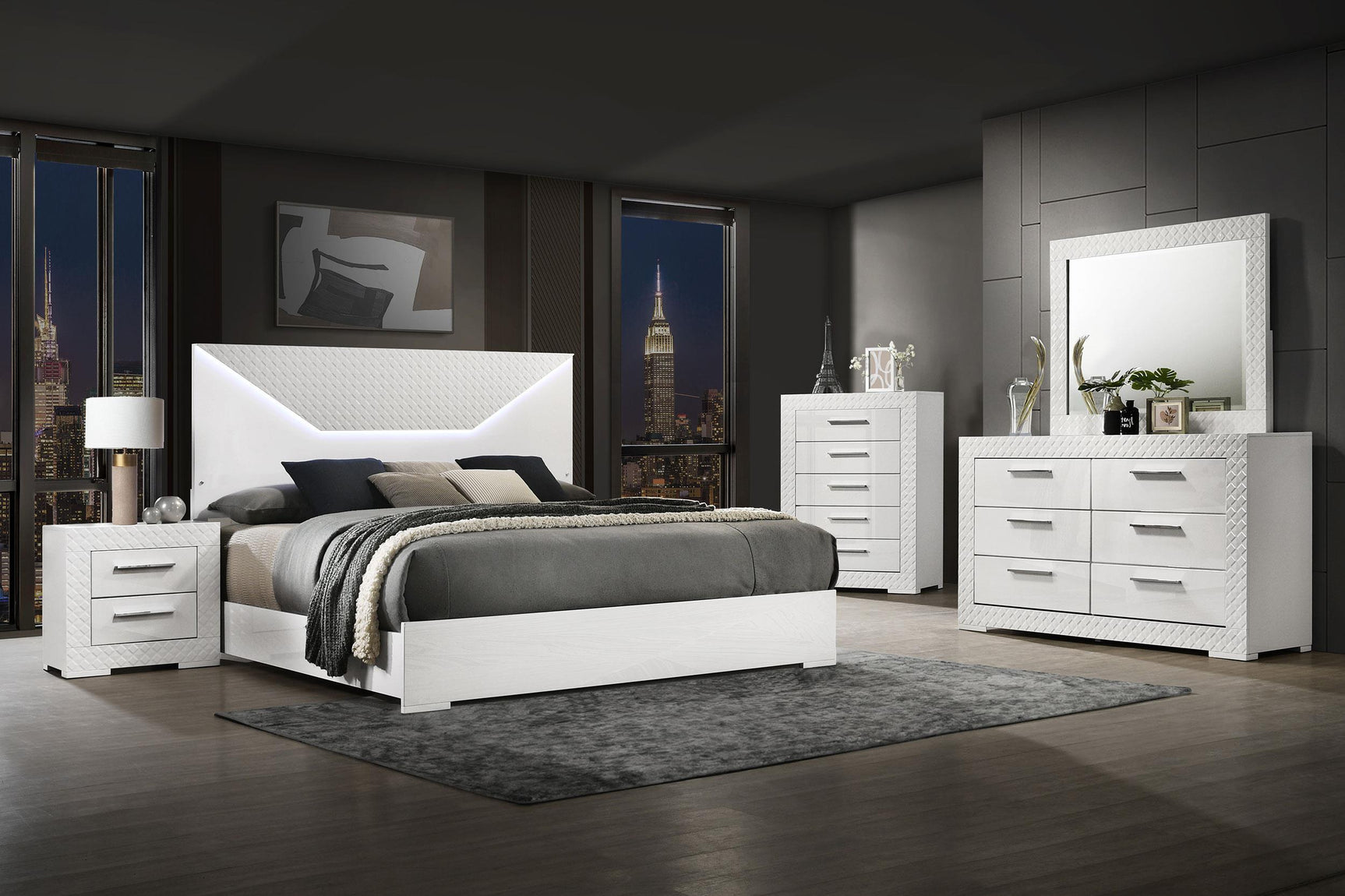 Ives 6 Drawer Dresser Cabinet White High Gloss