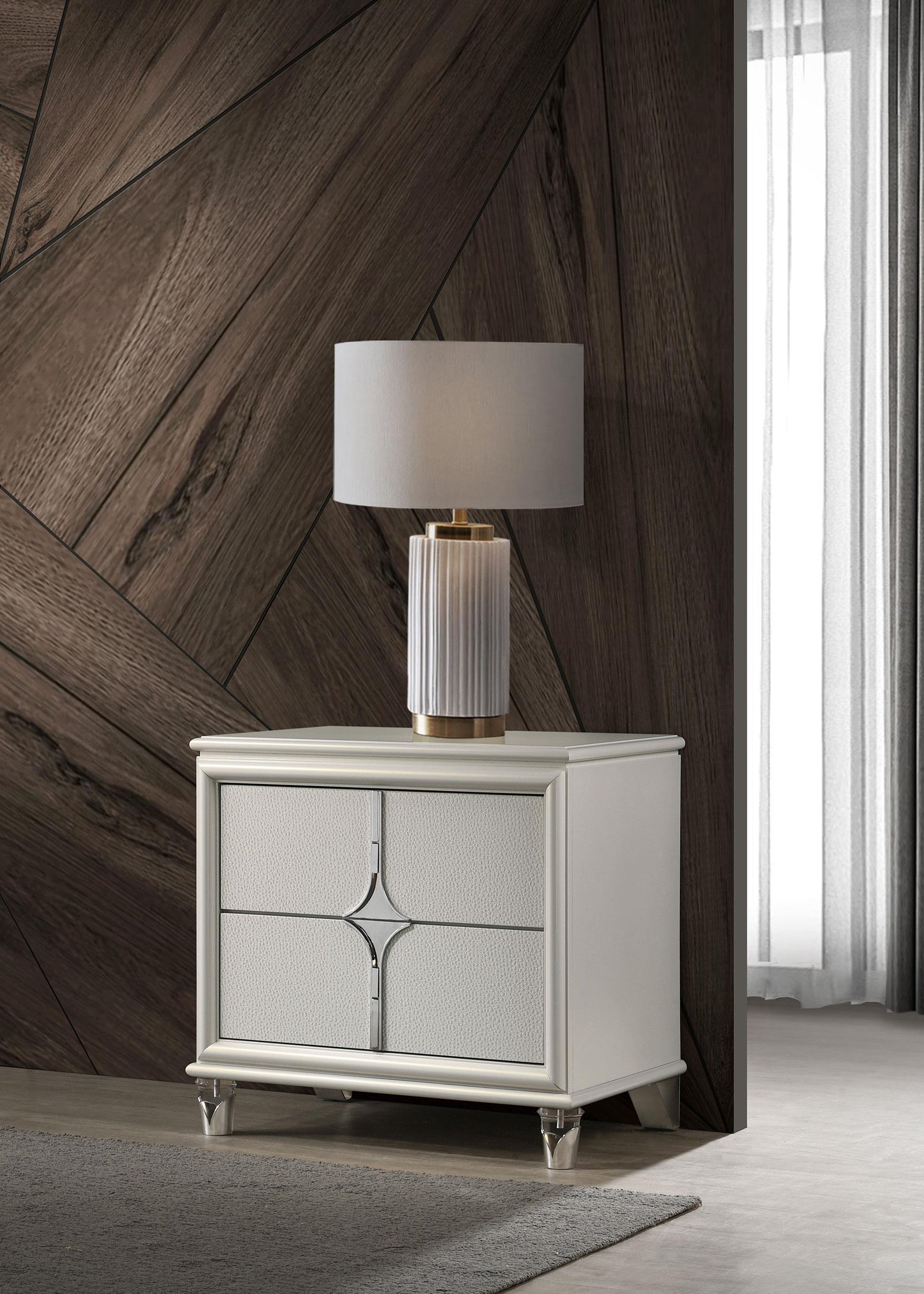 Olivia 2 Drawer Nightstand Bedide Table Pearl White