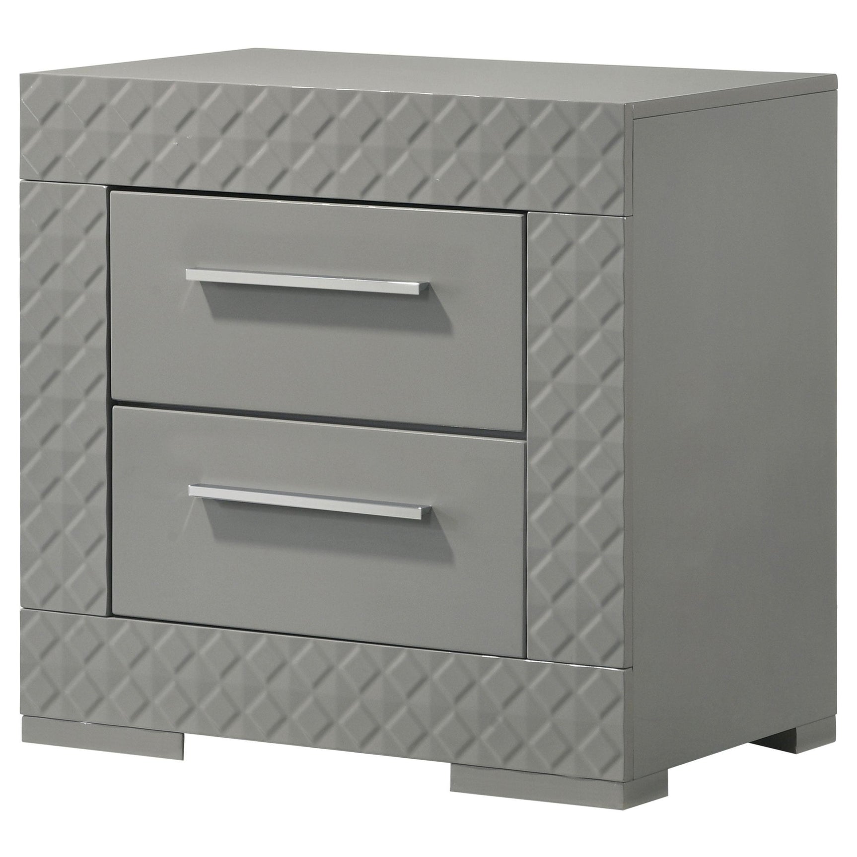 Ives 2 Drawer Nightstand Bedide Table Gray High Gloss
