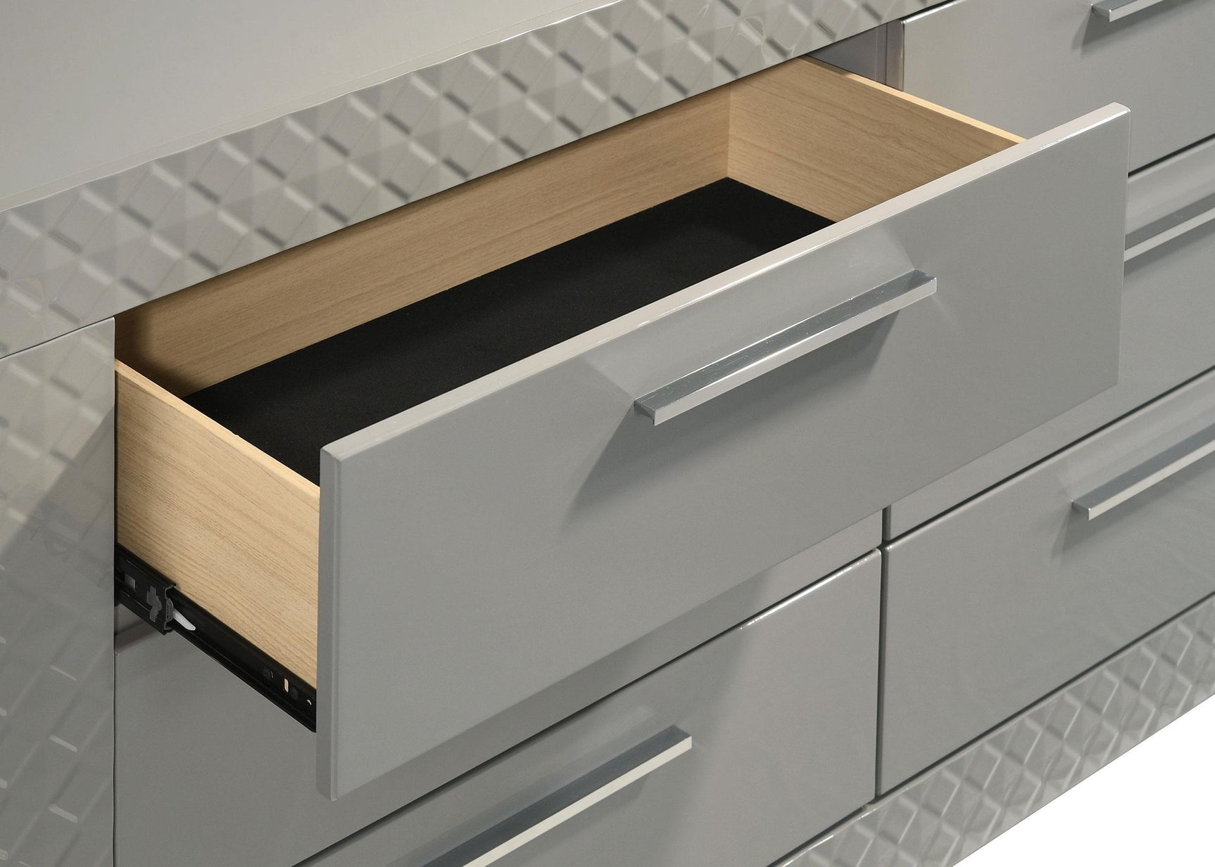 Ives 6 Drawer Dresser Cabinet Gray High Gloss