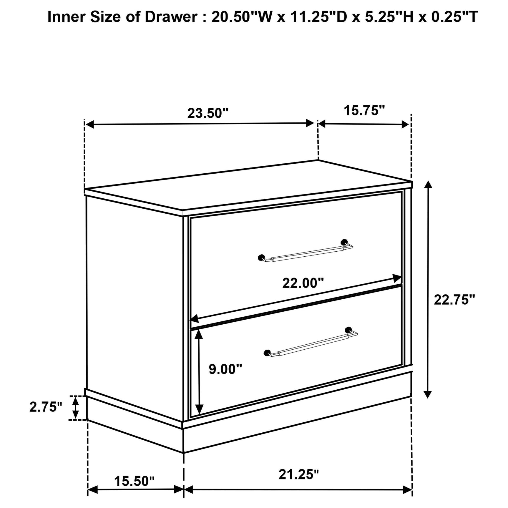 Fenwick 2-drawer Nightstand Bedide Table Gray Oak 224982