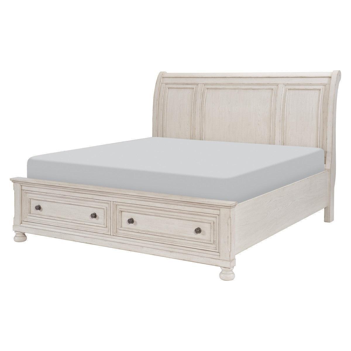 Bethel Antique White Storage Platform King Bed