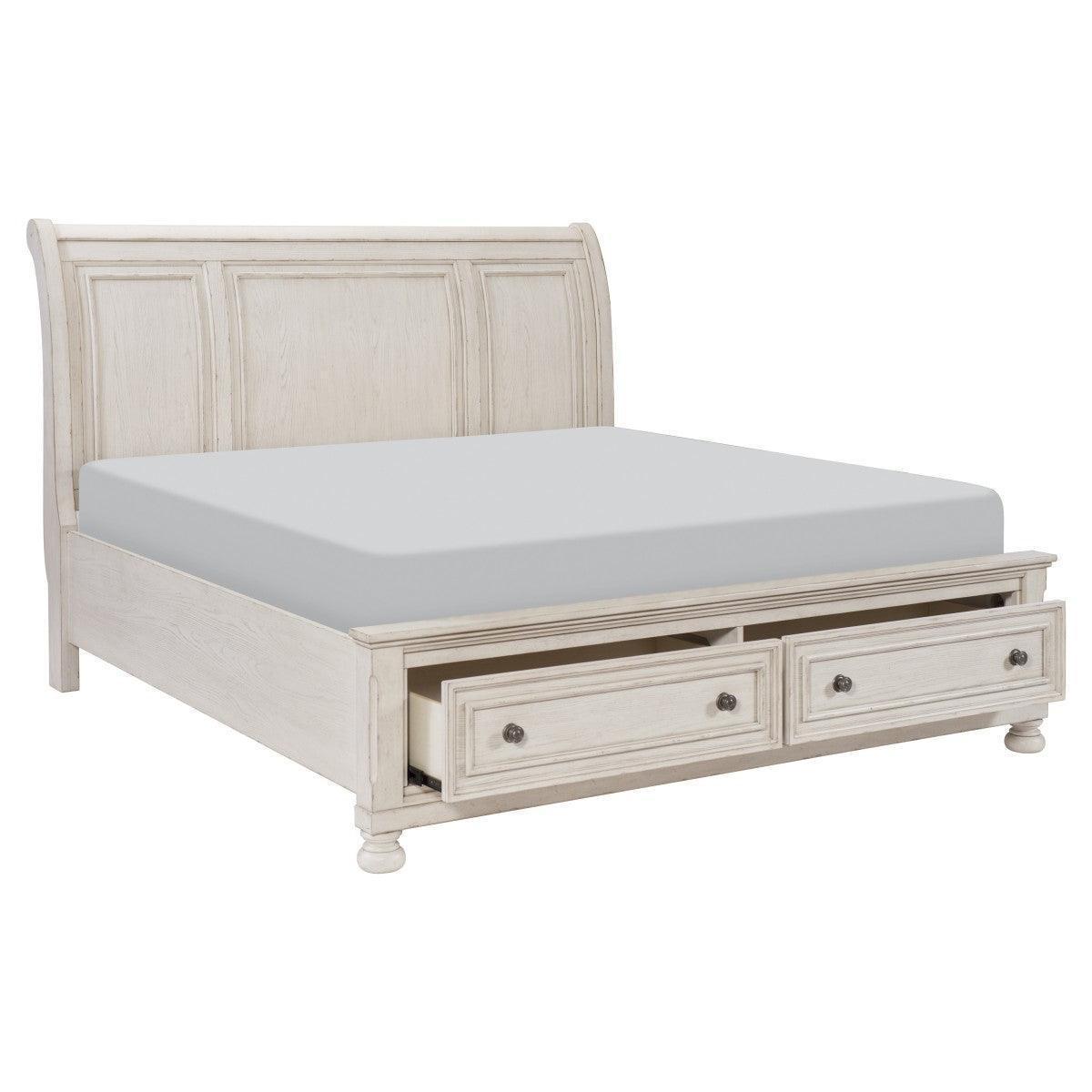 Bethel Antique White Storage Platform King Bed