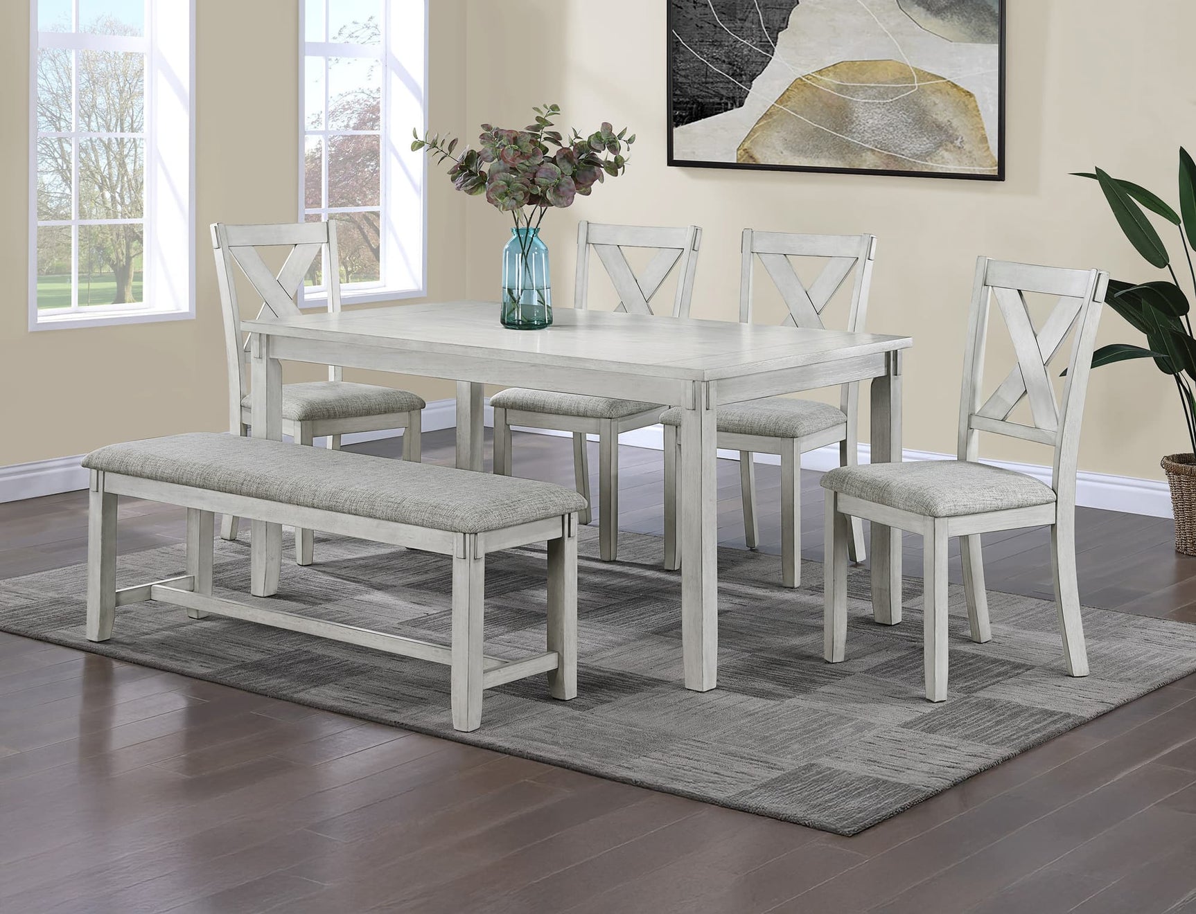 Clara Driftwood Rectangular Fabric Dining Room Set - 5 Pieces