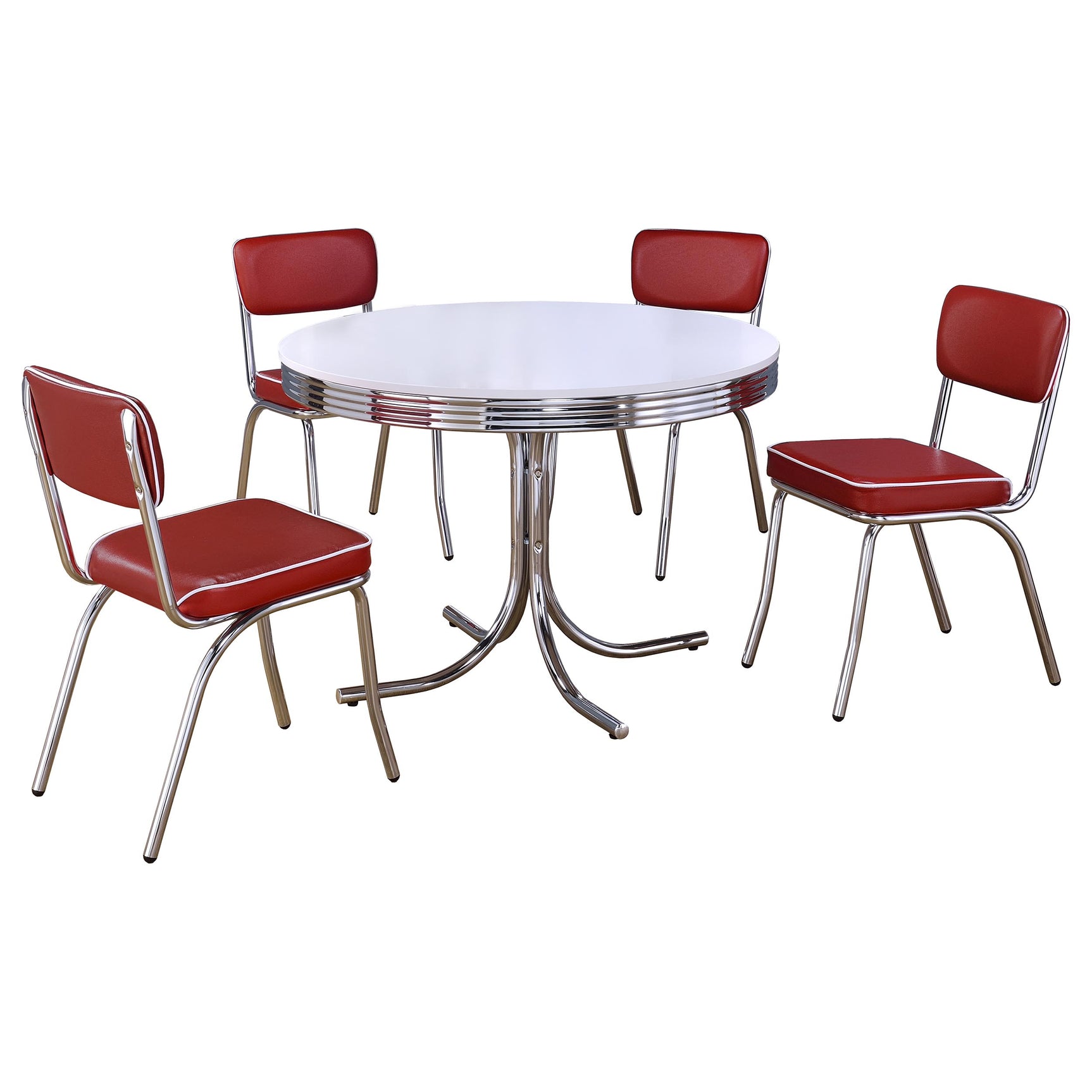 Retro White Red Round Dining Room Set