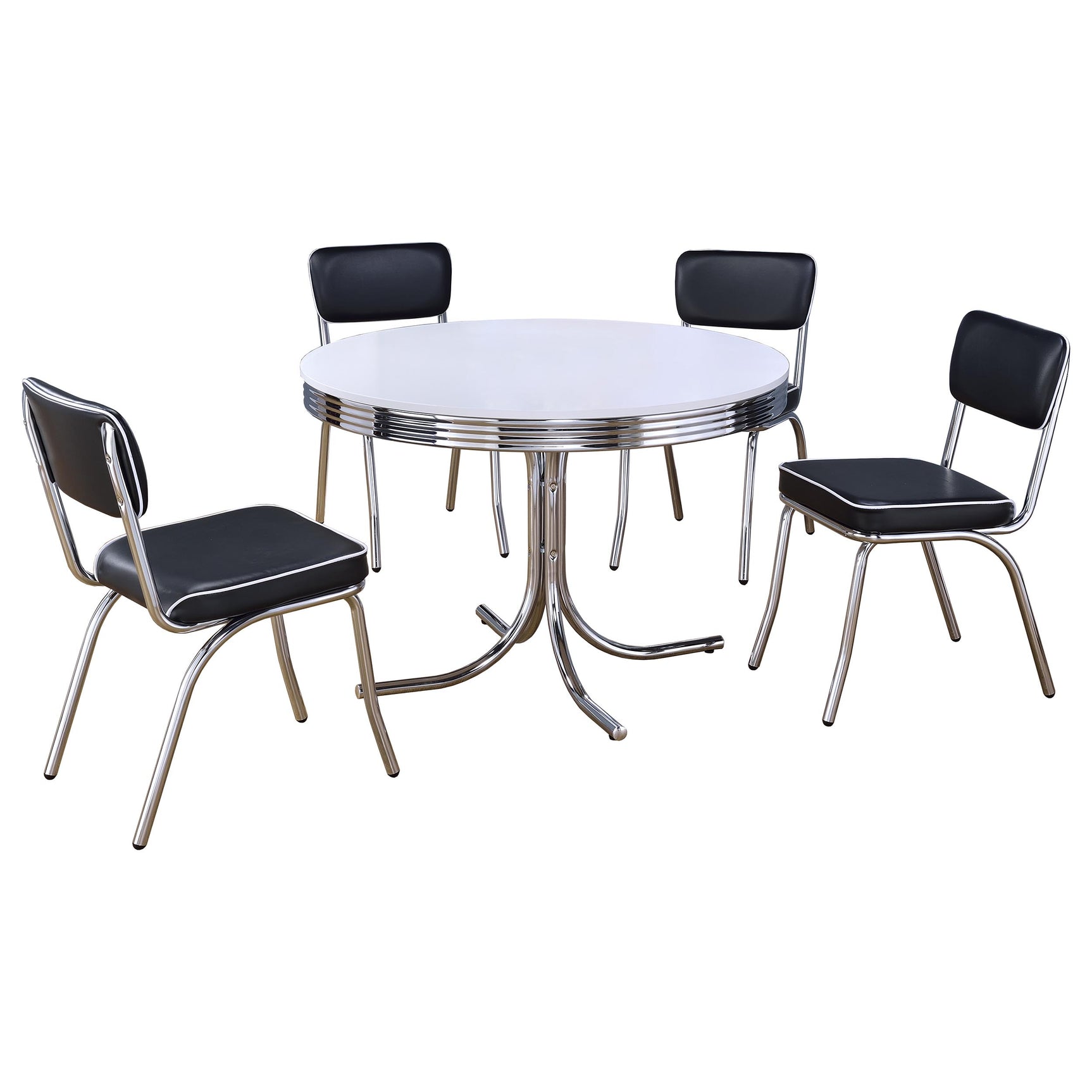 Retro White Black Round Dining Room Set