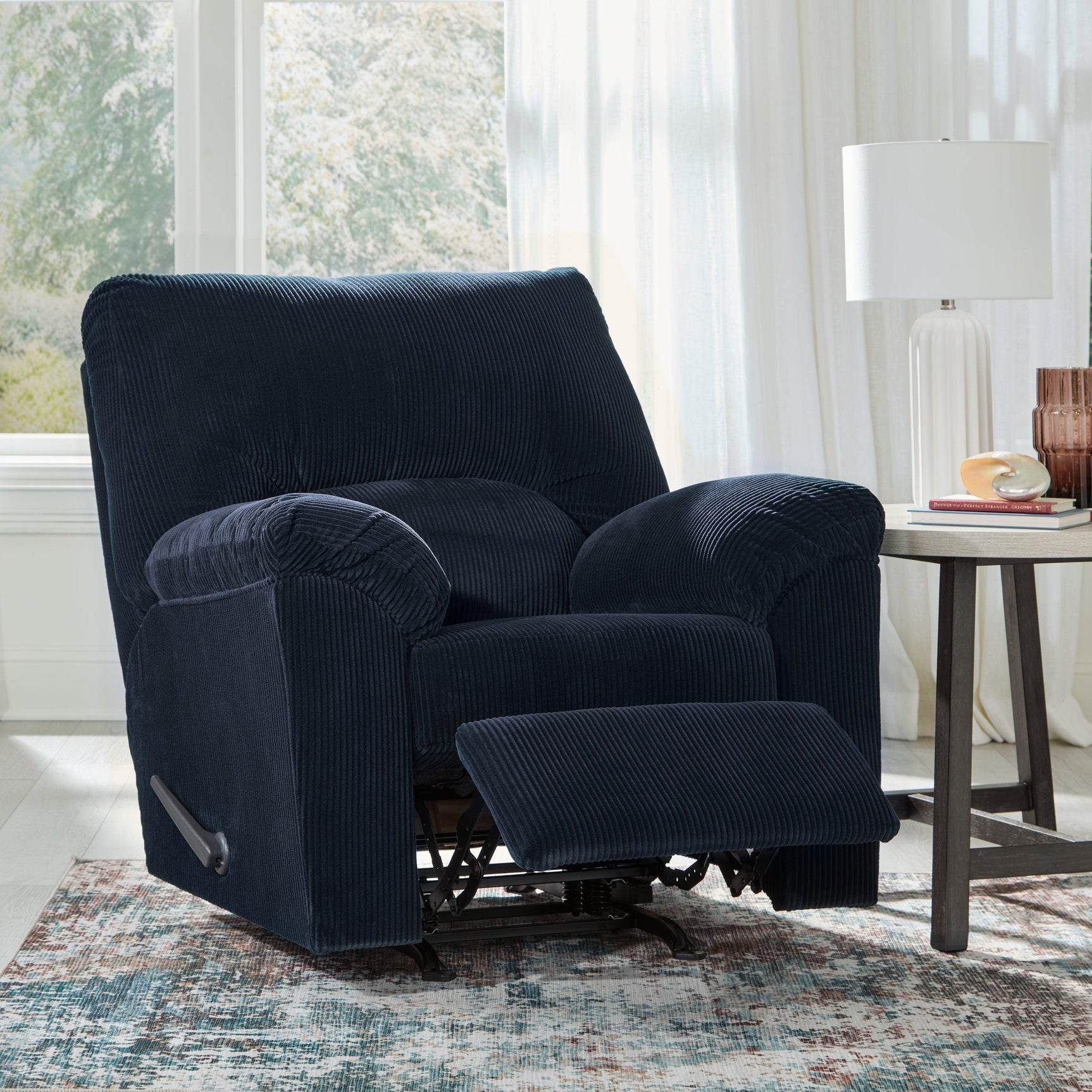 SimpleJoy Navy Chenille,Velvet Recliner