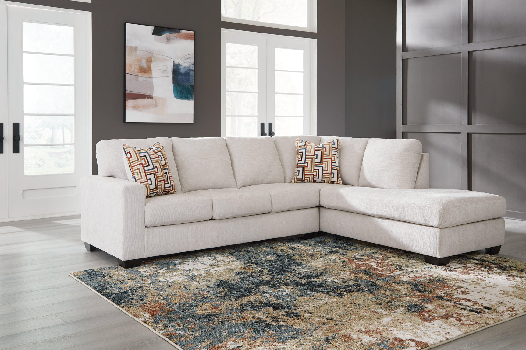Aviemore Stone Chenille 2-Piece Sectional with Chaise