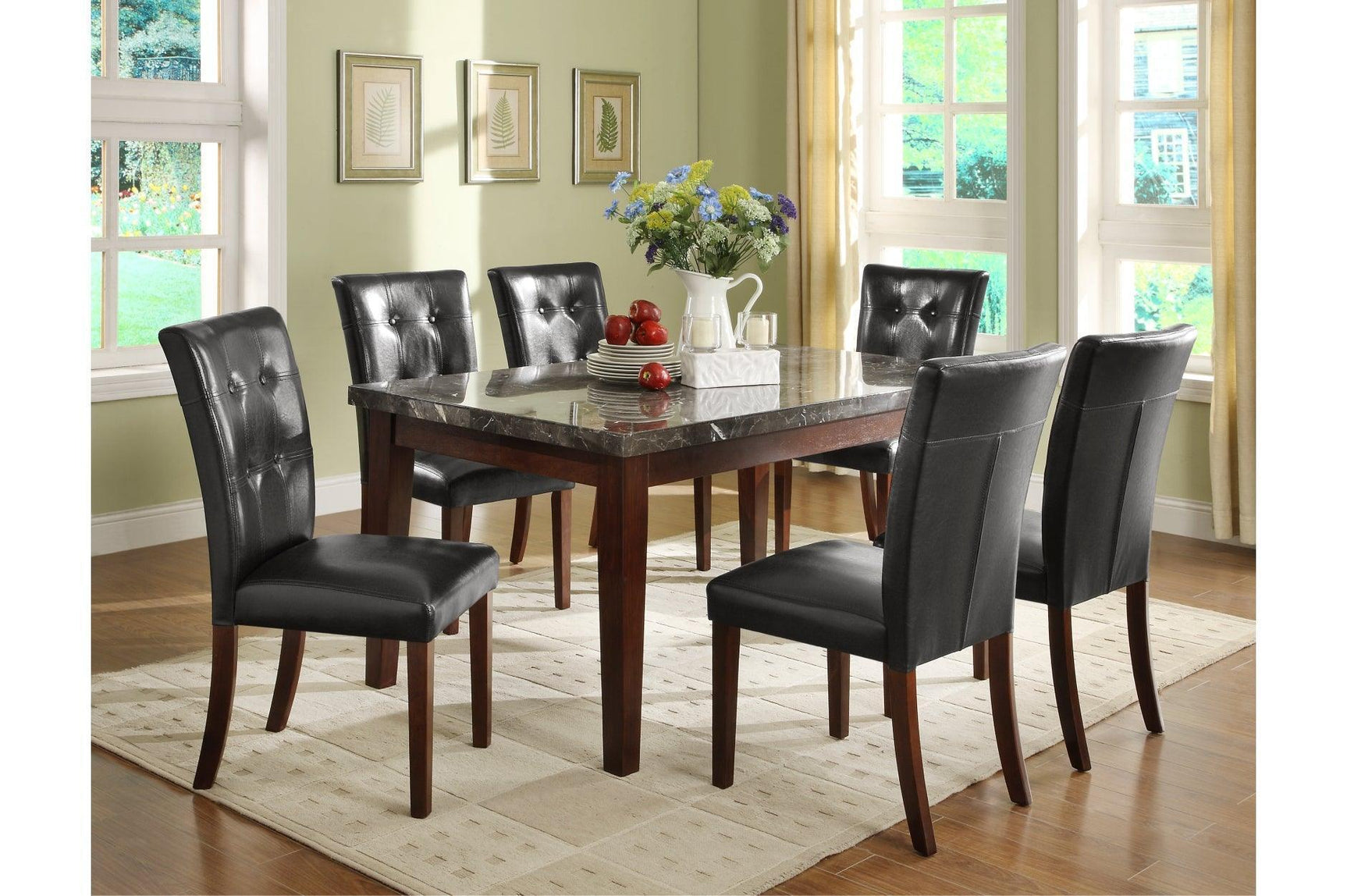 Decatur Black Cherry Marble Top Dining Room Set