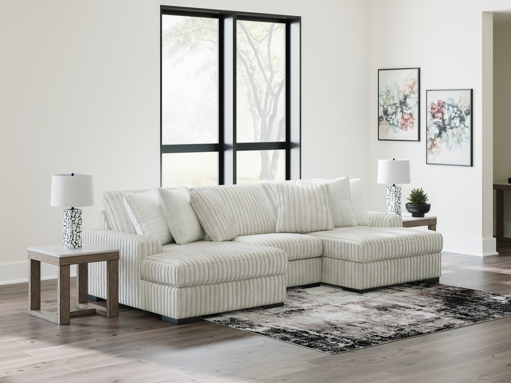 Stupendous Alloy Velvet 3-Piece Sectional with Double Chaise