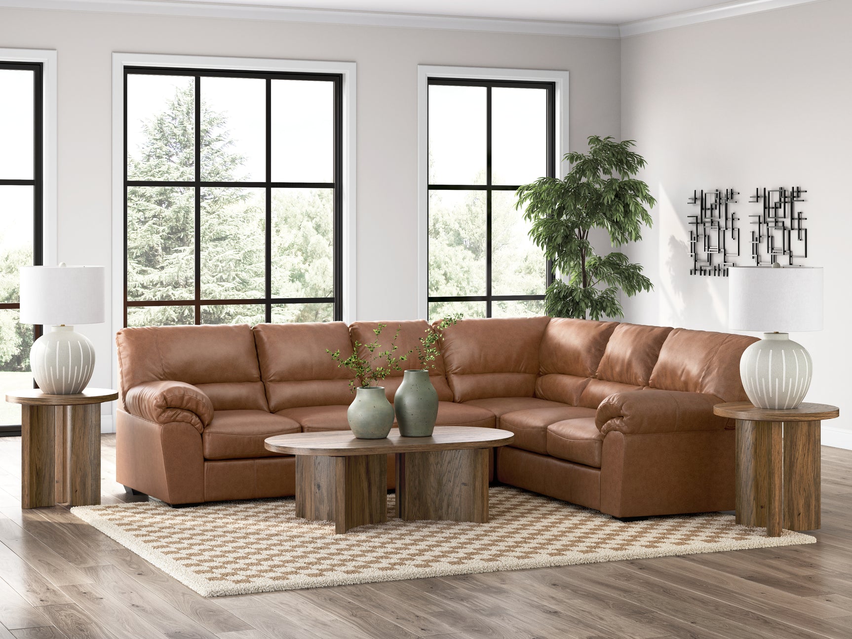 WillowBend Caramel Faux Leather 3-Piece Sectional
