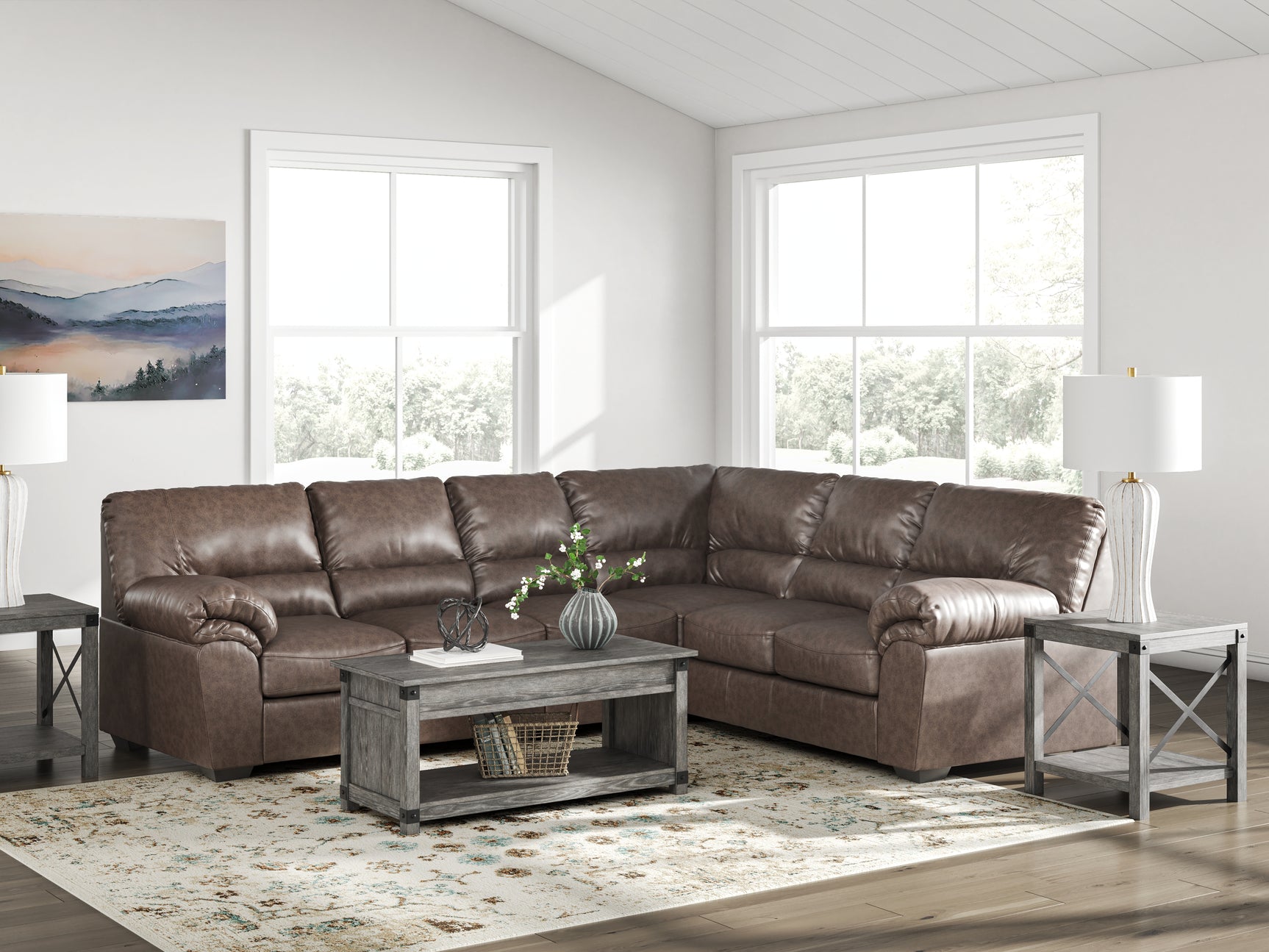 WillowBend Umber Faux Leather 3-Piece Sectional