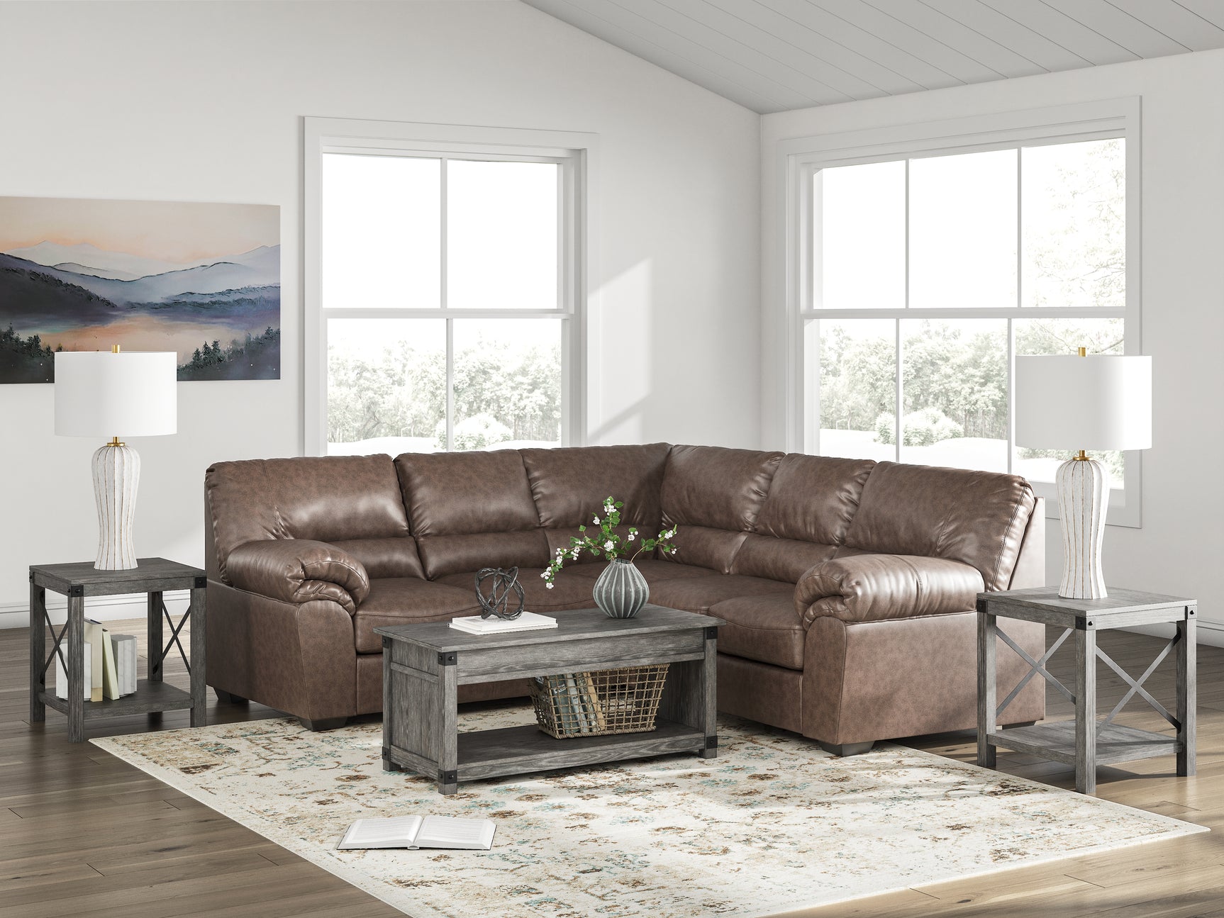 WillowBend Umber Faux Leather 2-Piece Sectional