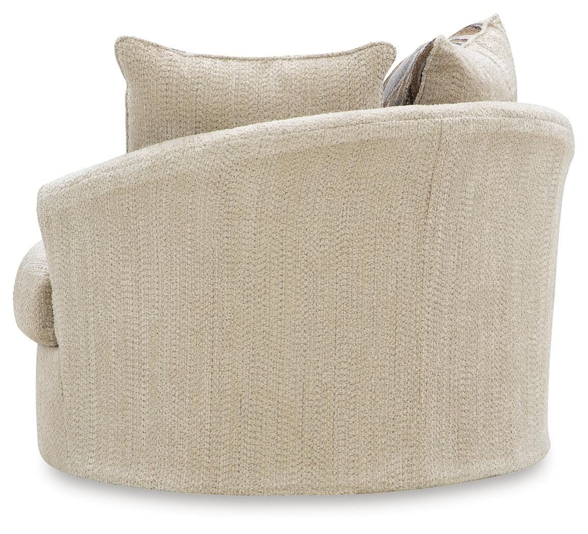 Lofwood Oatmeal Chenille Swivel Accent Chair — back view
