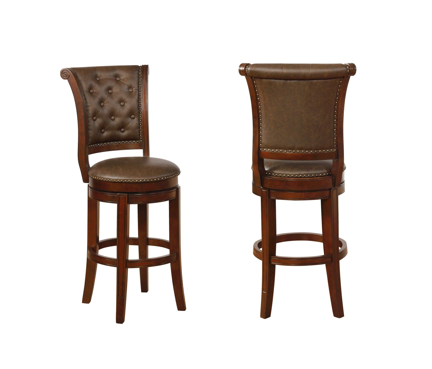 Granville Brown Faux Leather Transitional Wood Bar Stool - Ella Furniture