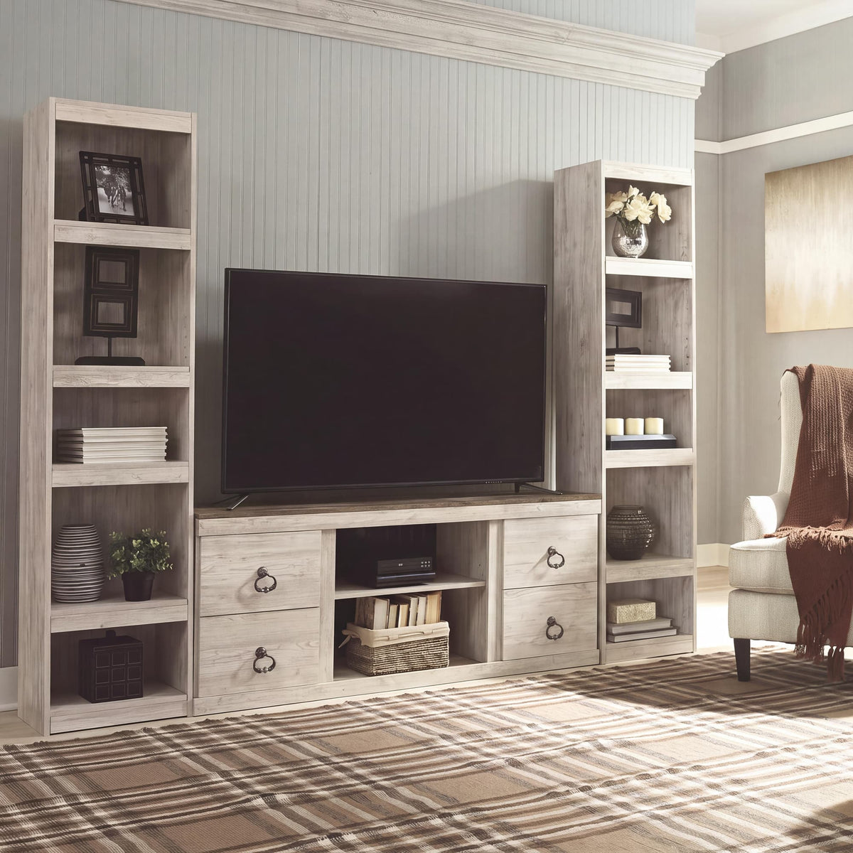 Willowton Whitewash 3-Piece Entertainment Center — product view