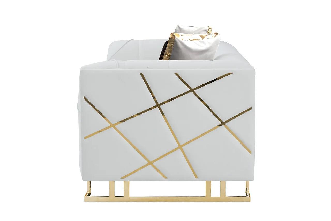 Designer Off-white with Gold Contemporary Wood, Engineered Wood Velvet Chair - Ella Furniture