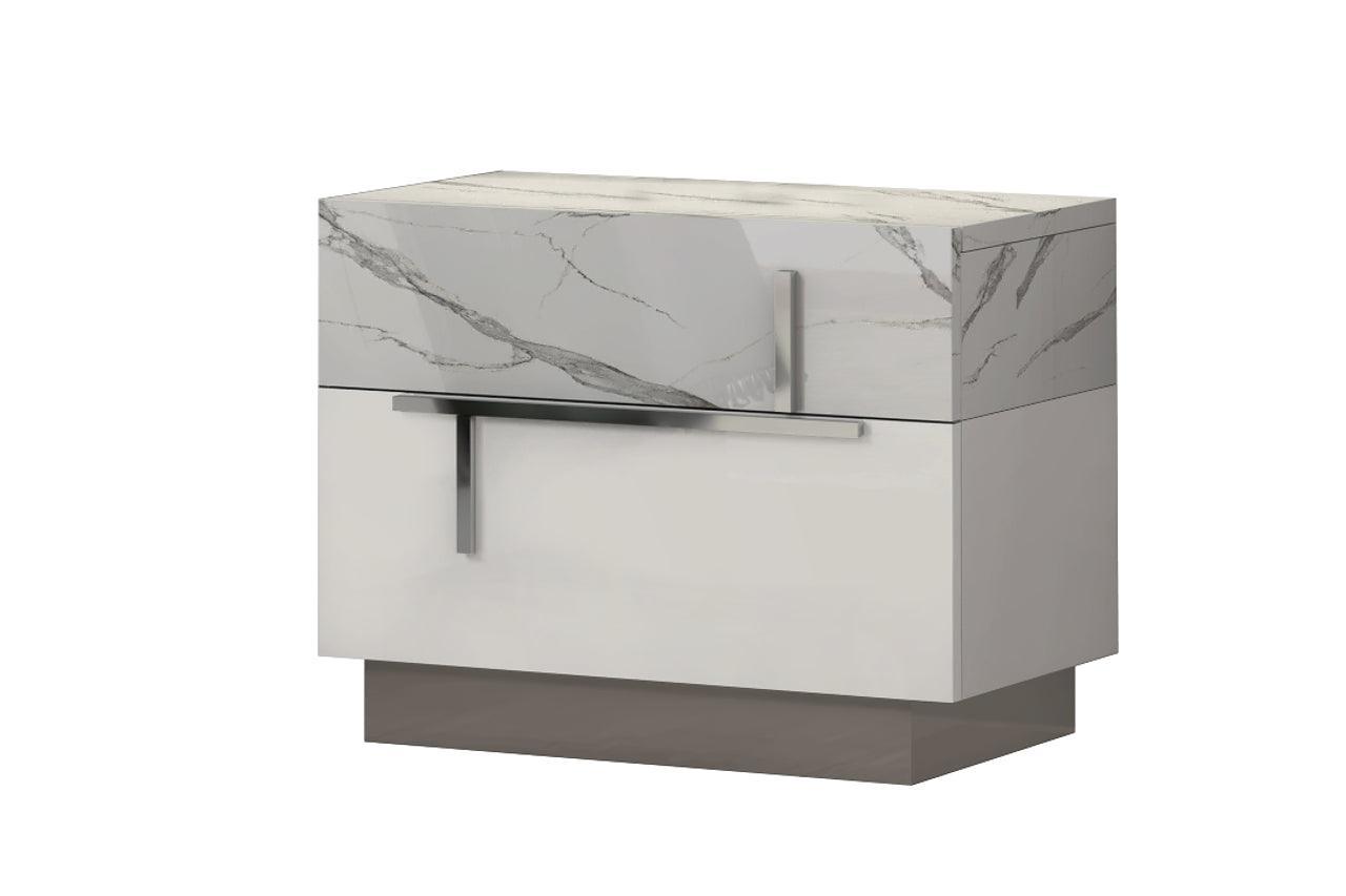 Sunset White/Gray Contemporary Solid Wood Marble Top High Gloss Lacquer 5-Drawers Chest - Ella Furniture