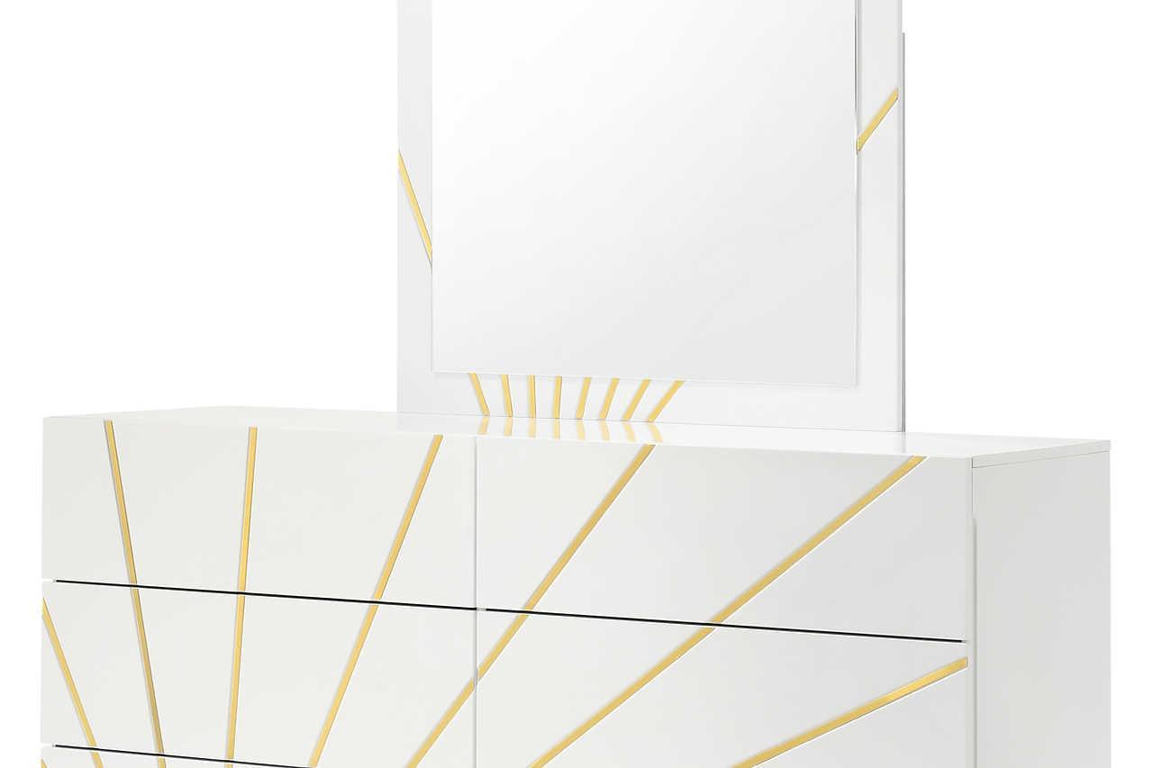 Safa White/Gold Modern Contemporary High Gloss Lacquer Solid Wood LED Bedroom Set - Ella Furniture