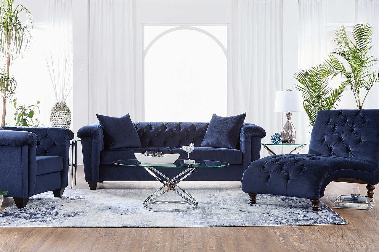 Lush Navy Modern Contemporary Solud Wood Velvet/Fabric Upholstered Tufted Sofa - Ella Furniture
