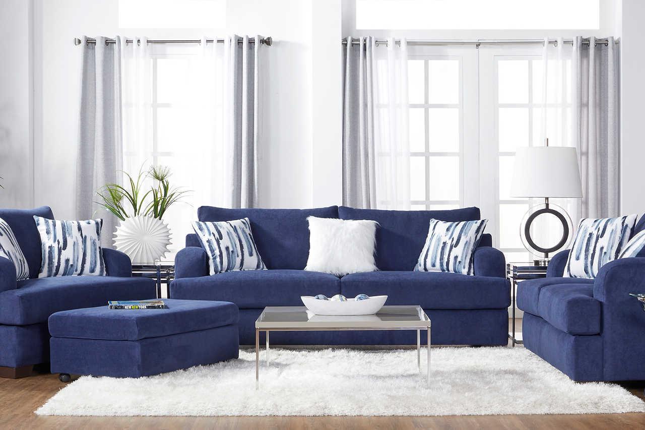 Cameo Navy Blue Modern Contemporary Solid Wood And Metal Velvet Upholstered Sofa - Ella Furniture