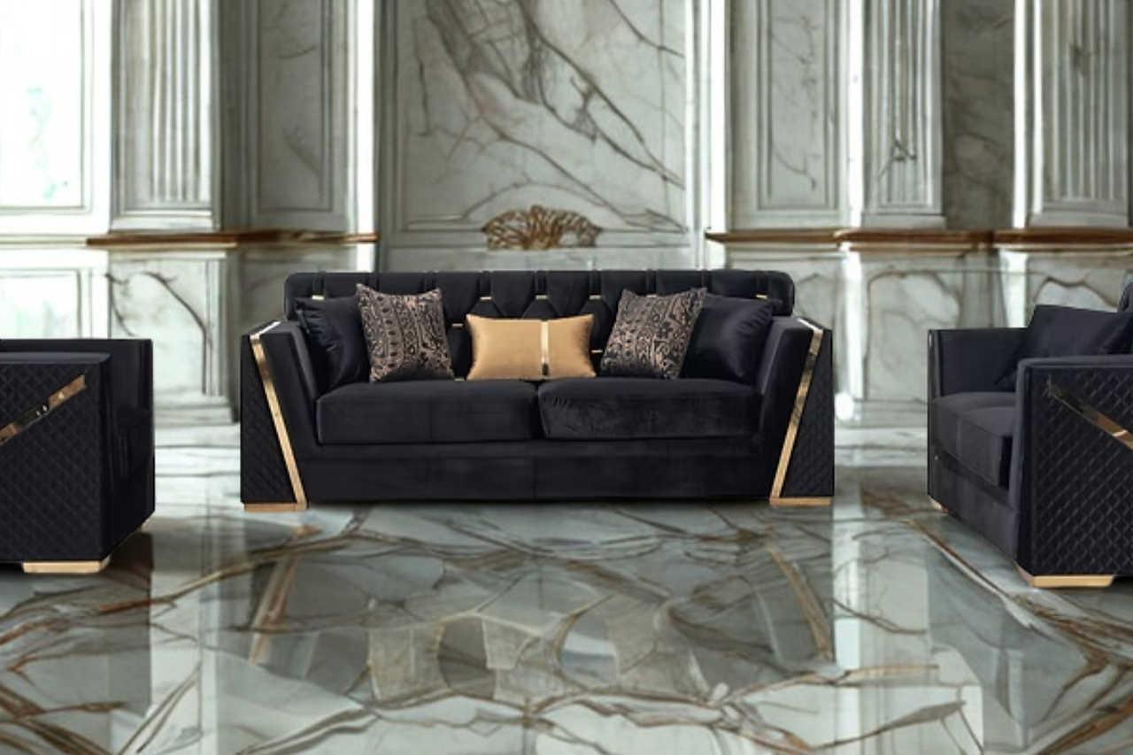Hilena Black Velvet Living Room Set