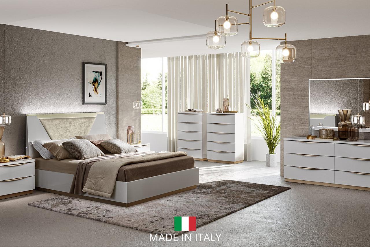 Kharma White And Gold Modern Contemporary High Gloss Lacquer Solid Wood 5-Drawers Chest - Ella Furniture