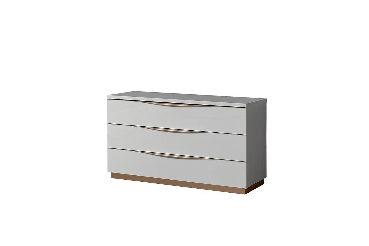 Kharma White And Gold Modern Contemporary High Gloss Lacquer Solid Wood 5-Drawers Chest - Ella Furniture